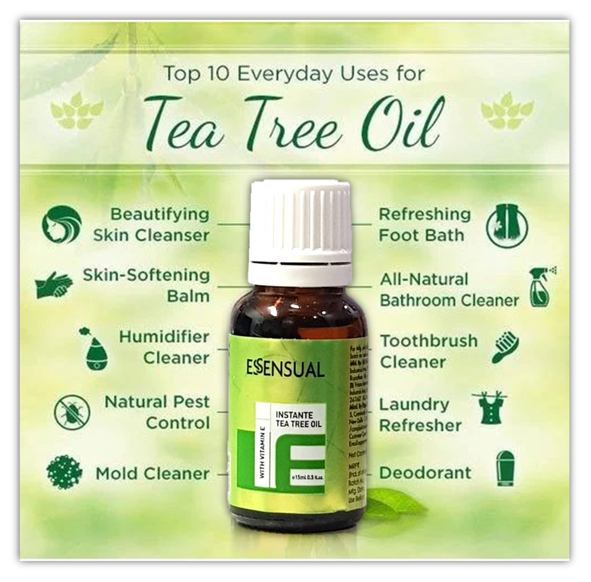 Pure Natural Tea Tree Essential Oil 15ml - 100% Organic Tea Tree Oil for Hair Growth, Skin Care & Acne Treatment - Perfect for Aromatherapy, DIY Beauty Products & First Aid Kit