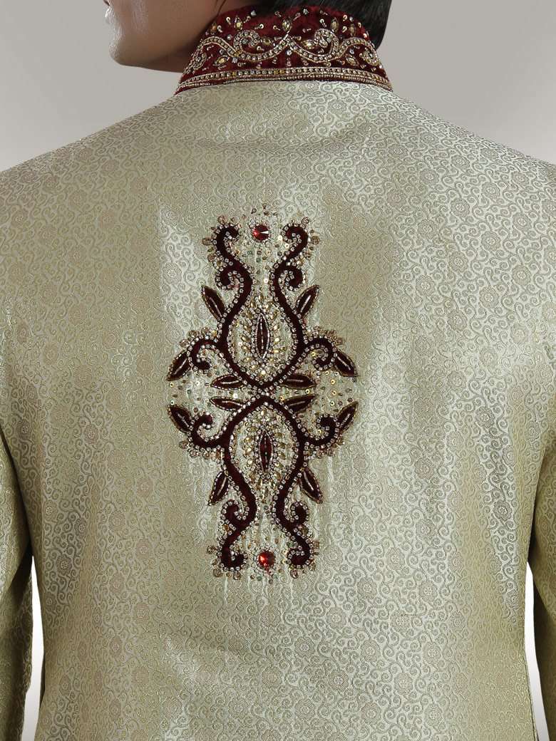 Luxury Designer Cream Brocade Sherwani for Men | Elegant Indian Wedding Attire | Perfect for Grooms, Festivals & Special Occasions