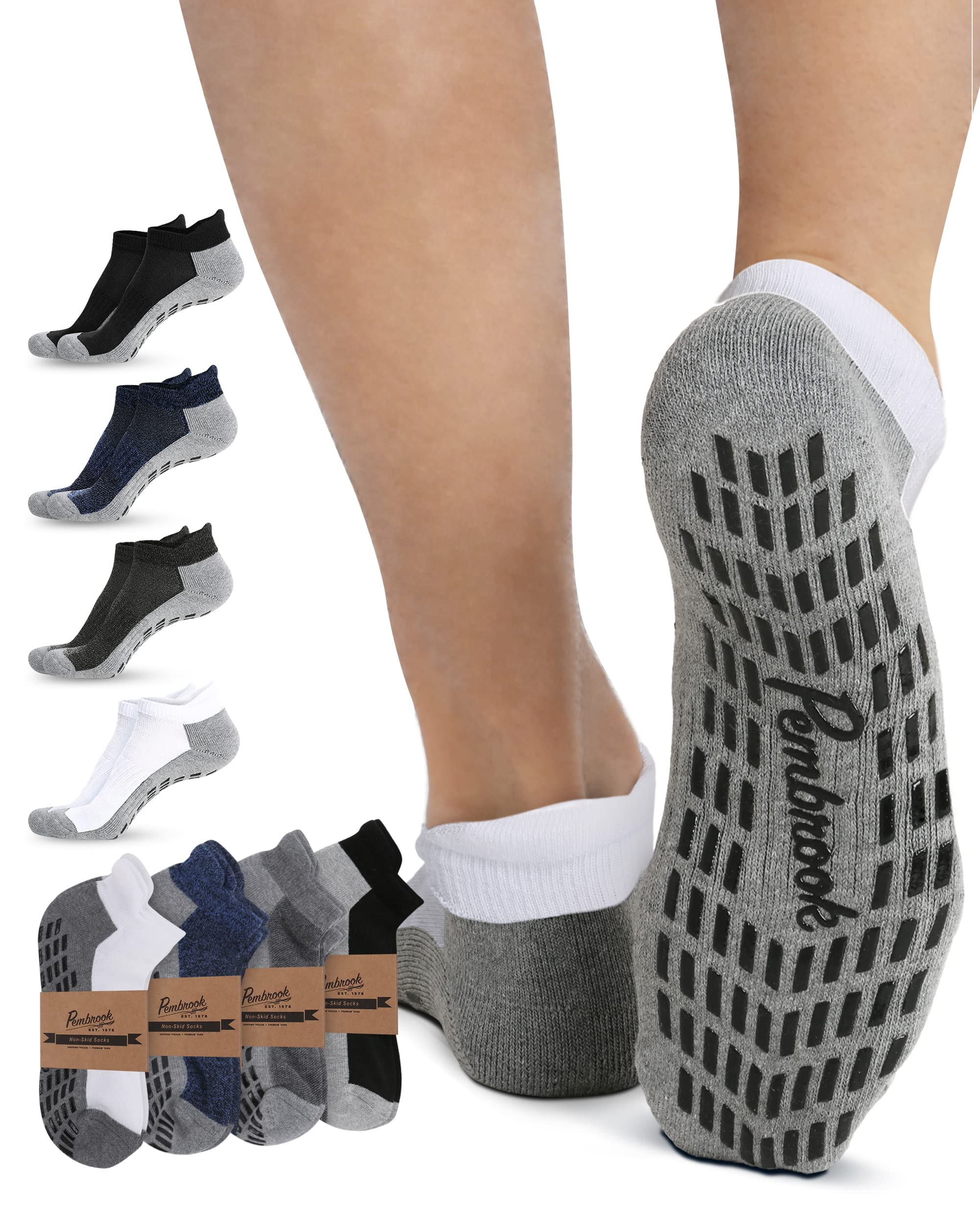 Non-Slip Yoga Socks for Men & Women - 4 Pairs Gripper Socks with Anti-Skid Soles for Pilates, Barre & Home Workouts | Breathable Unisex Grip Socks for Yoga, Gym & Indoor Activities