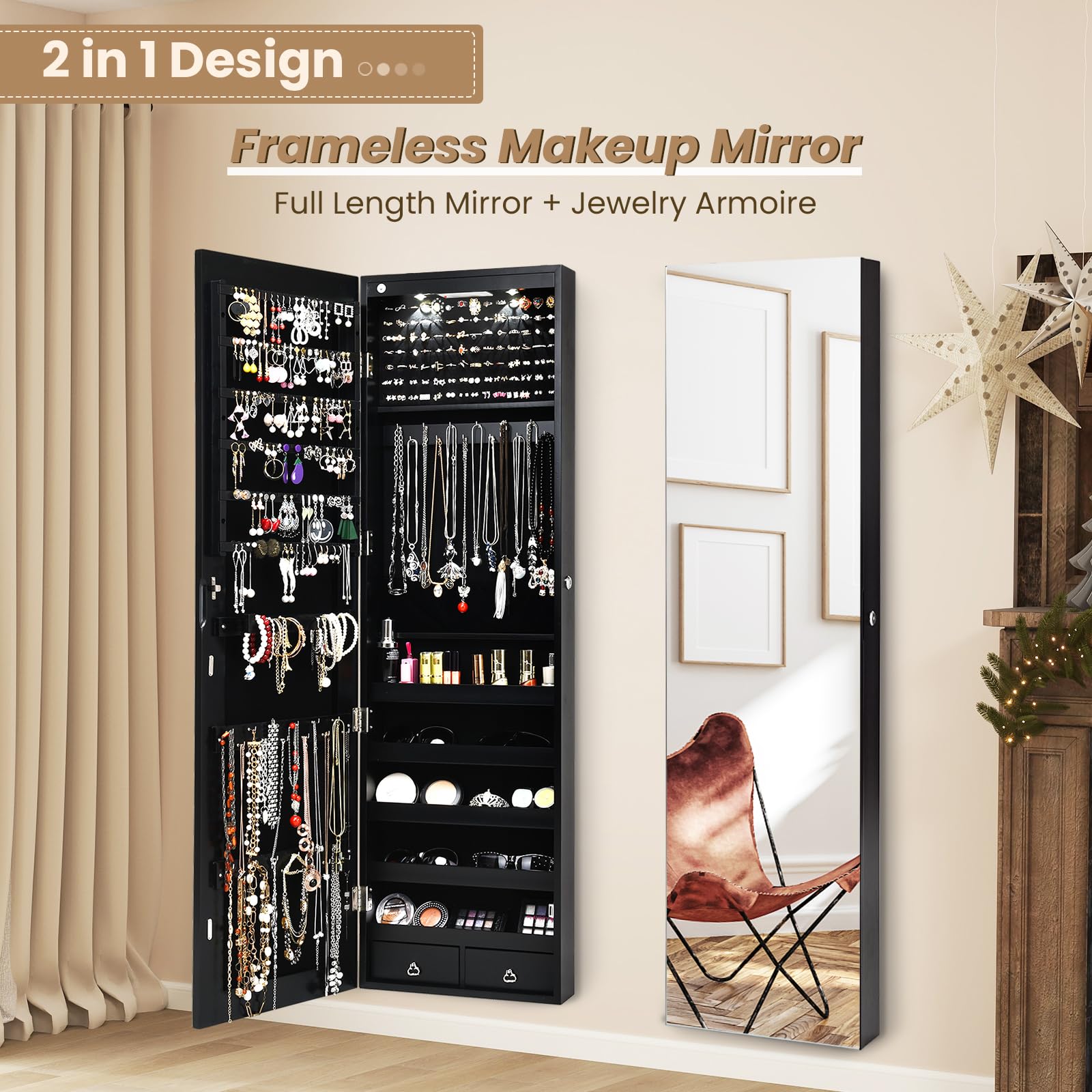 NAFORT 2 LED Jewelry Cabinet with Mirror - 47.5