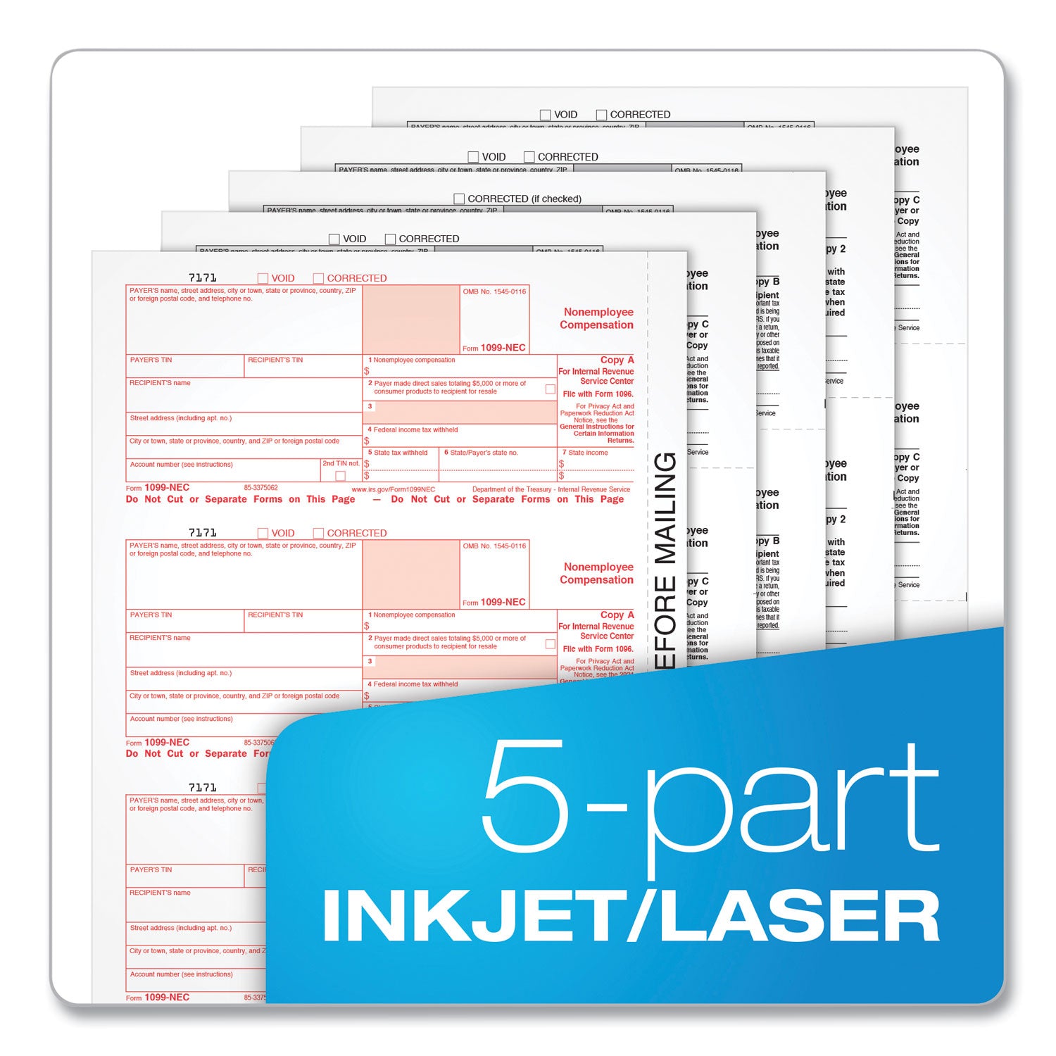 Adams® 2024 1099 NEC Tax Form Kit - 4 Part Carbonless Forms with Security Envelopes & Helper Guide (8.5