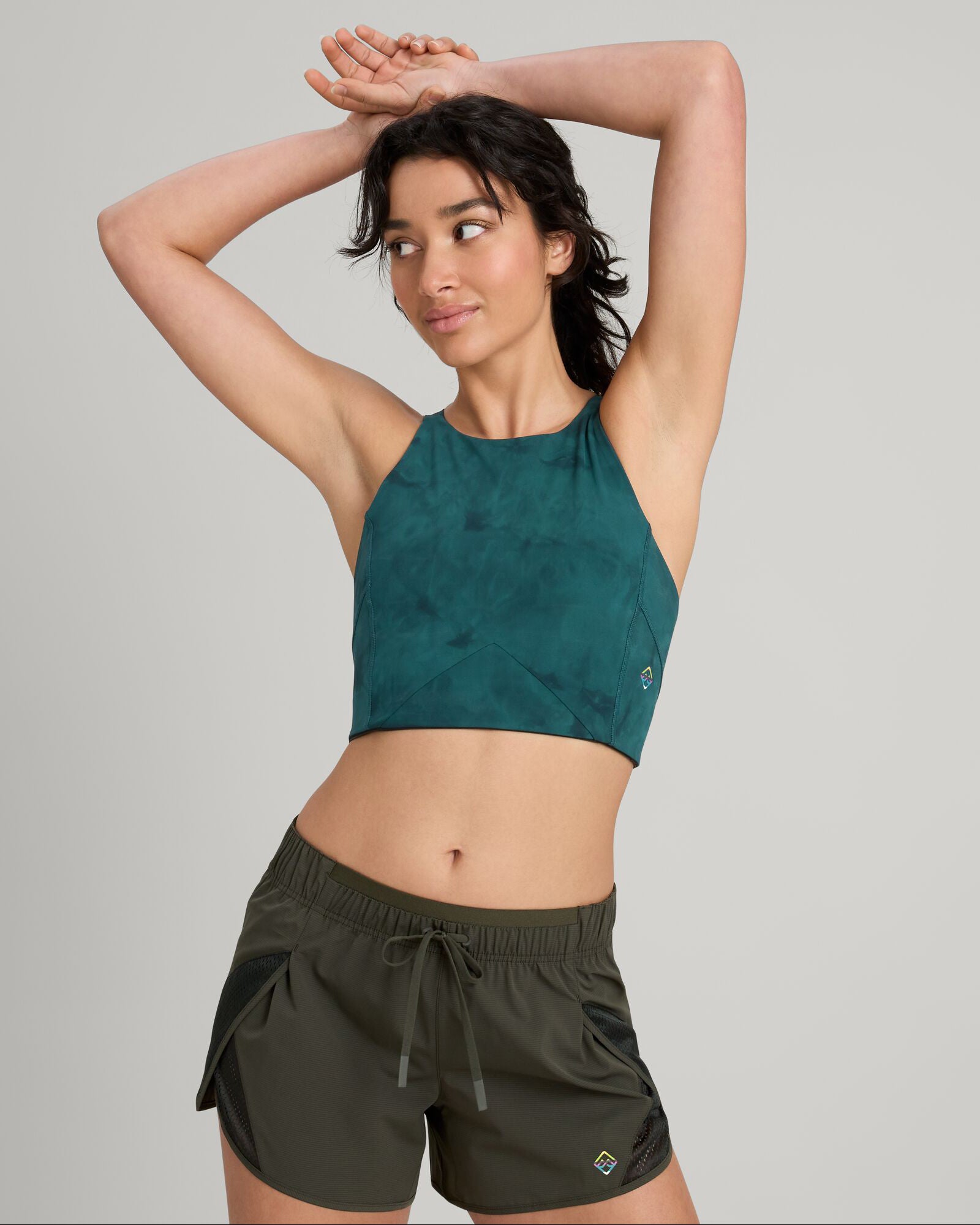 WELL.DER.NESS Women's Yoga Crop Top - Deep Lagoon Sunburst Print Workout Shirt for Gym, Running & Fitness | Breathable & Stylish Activewear