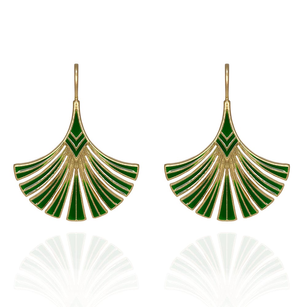 Art Deco Green Palm Leaf Drop Earrings for Women - Boho Chic Dangle Earrings for Party, Wedding & Everyday Wear