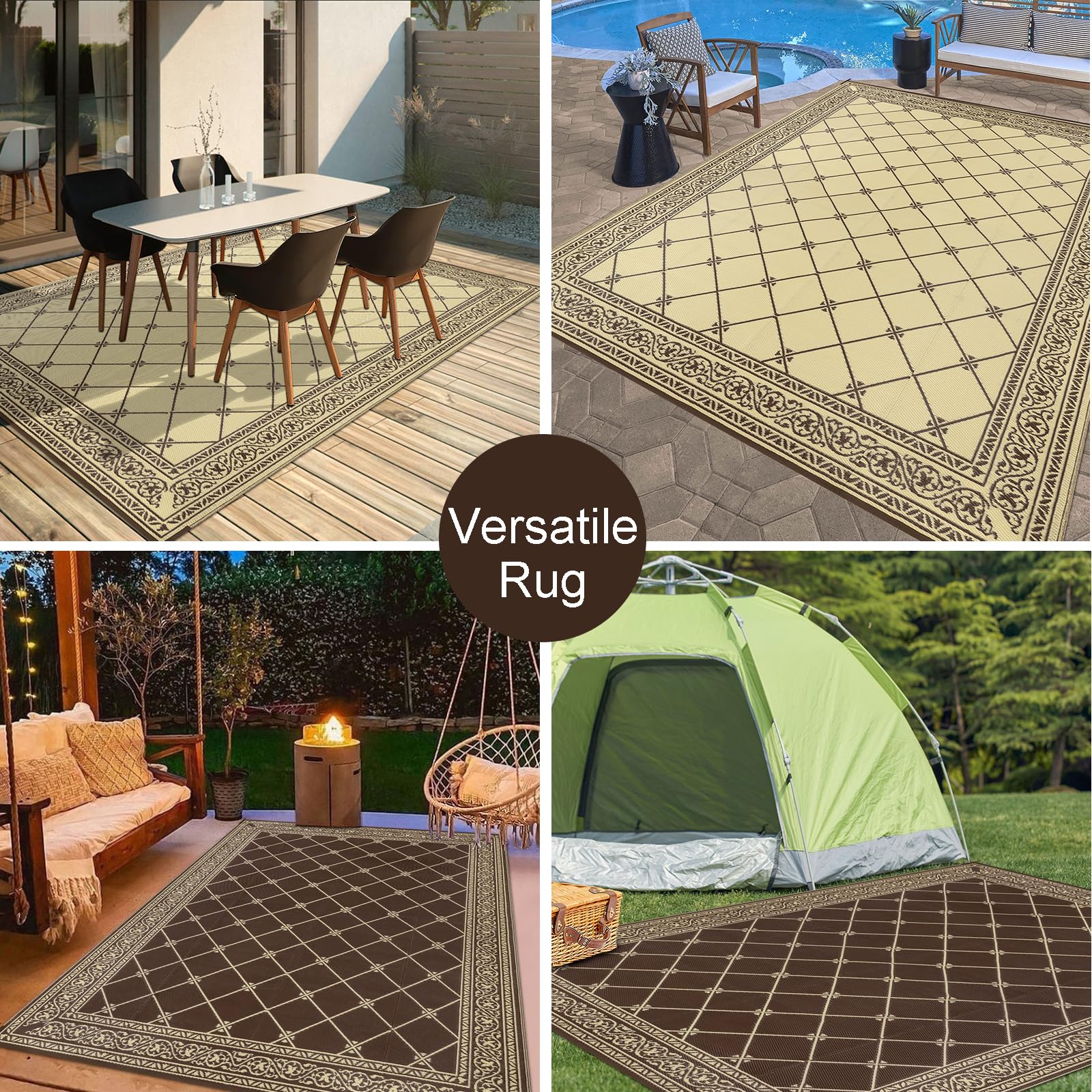 HiiARug Reversible 5'x7' Outdoor Rug - Durable Plastic Straw Patio Mat for Camping, RV, Deck, Backyard, Beach & Picnic - Waterproof & Easy to Clean - Perfect for Outdoor Entertaining & Relaxation (Brown)