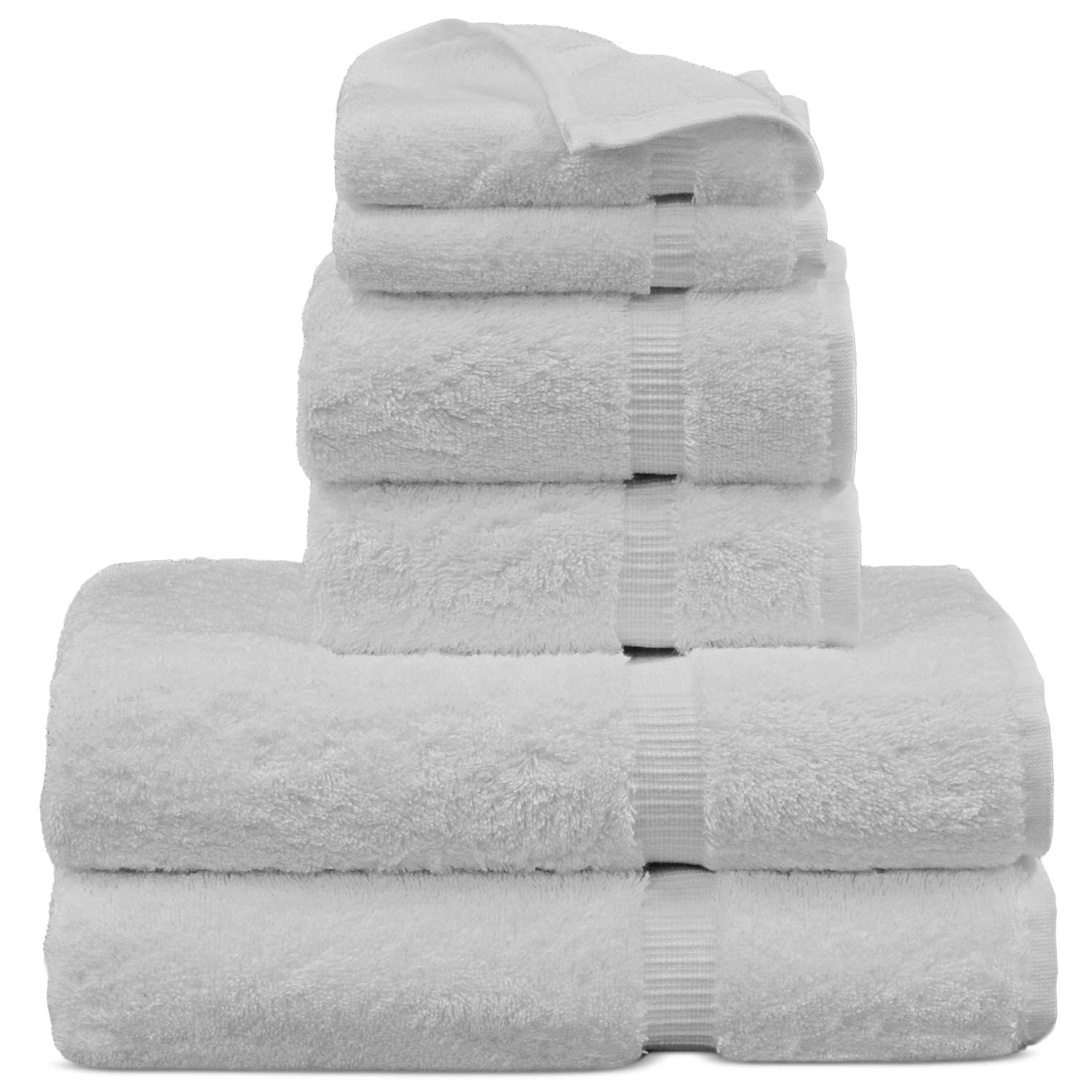Premium 100% Turkish Cotton Bath Towel Set - 6 Piece (White) - Ultra Soft & Absorbent for Spa, Beach & Luxury Bathroom