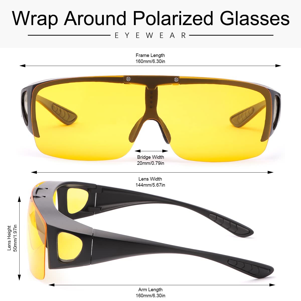 Night Vision Driving Glasses - Anti Glare Polarized Sunglasses for Men & Women, Flip Up Fit Over Prescription Glasses - Perfect for Night Driving, Cycling, and Outdoor Activities