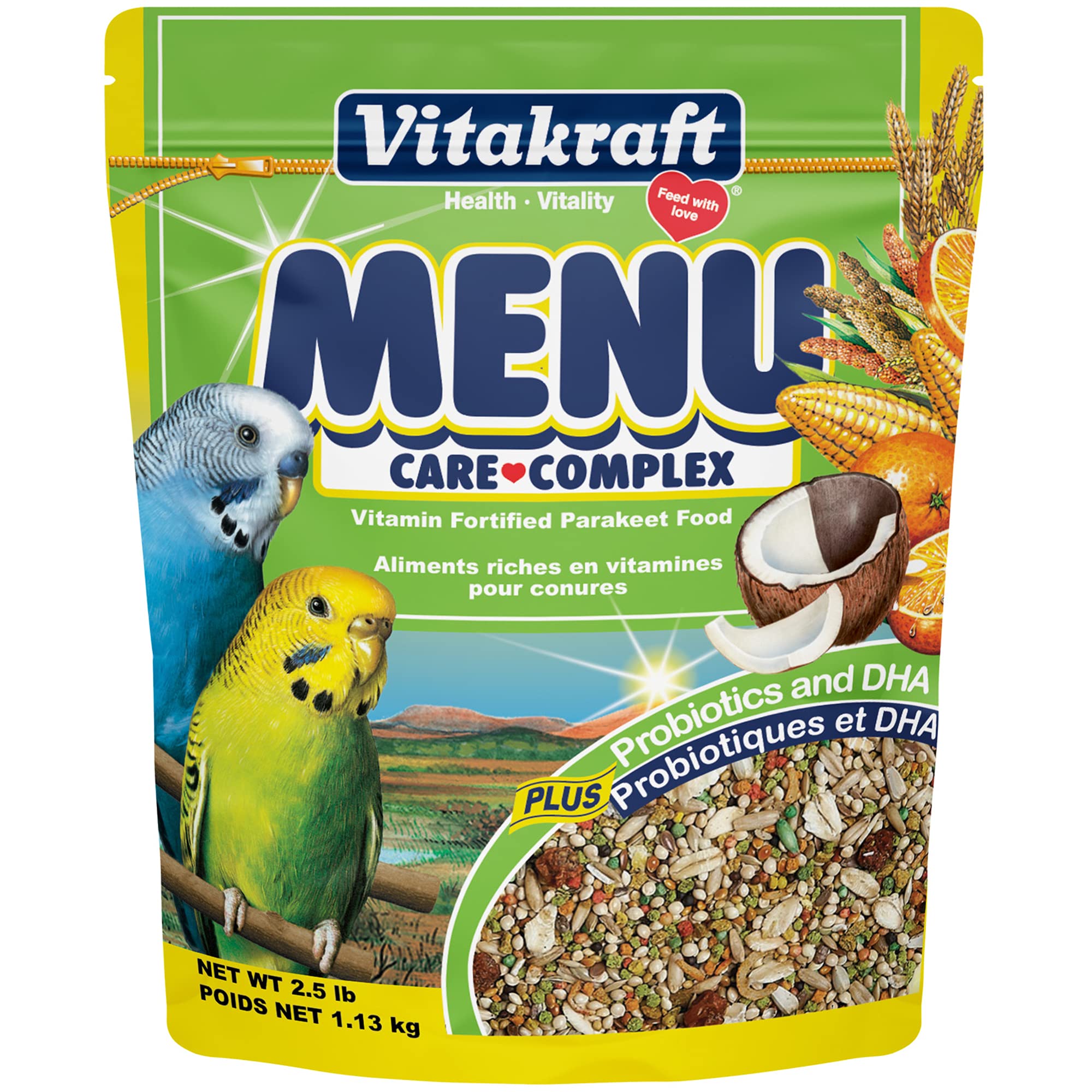 Vitakraft Premium Parakeet Food - Vitamin-Fortified Daily Bird Seed Mix for Budgies & Small Parrots - 2.5 lb Bag - Perfect for Cage Feeding & Training Treats