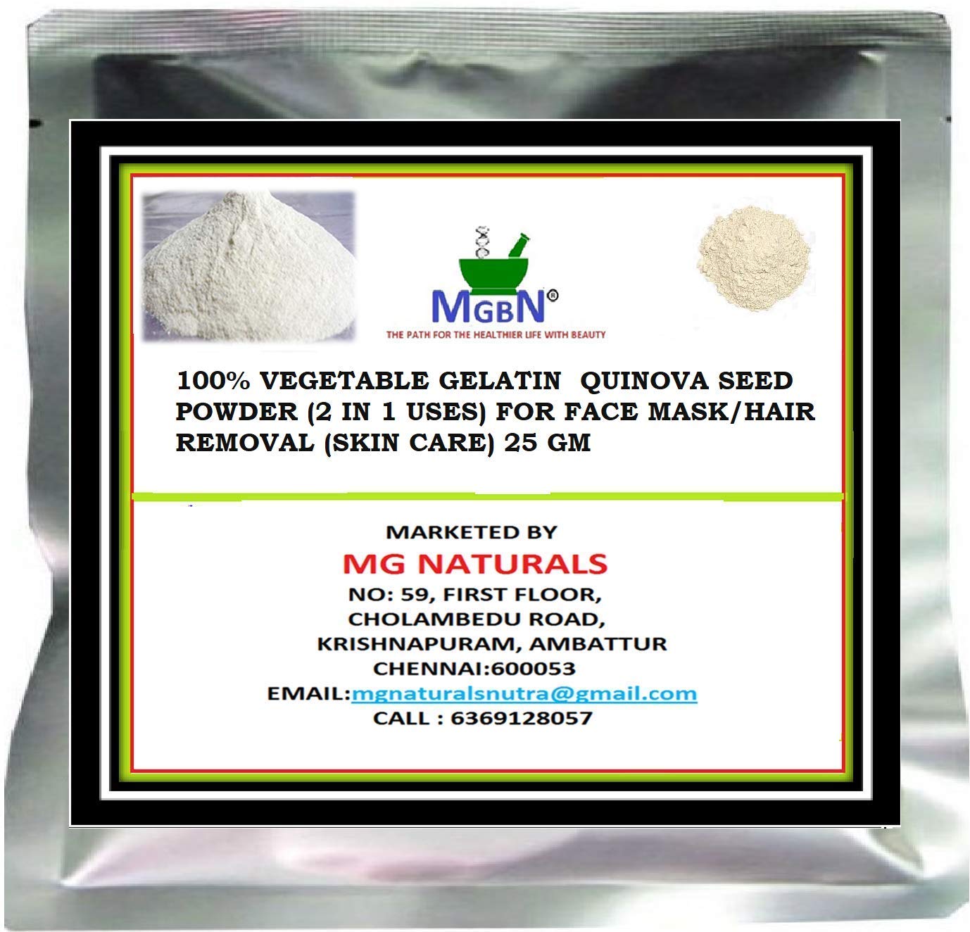 100% Natural Vegetable Gelatin with Quinoa Seed Powder - 2-in-1 Face Mask & Hair Removal Gel for Glowing Skin (25g) | DIY Skincare & Beauty Treatment at Home