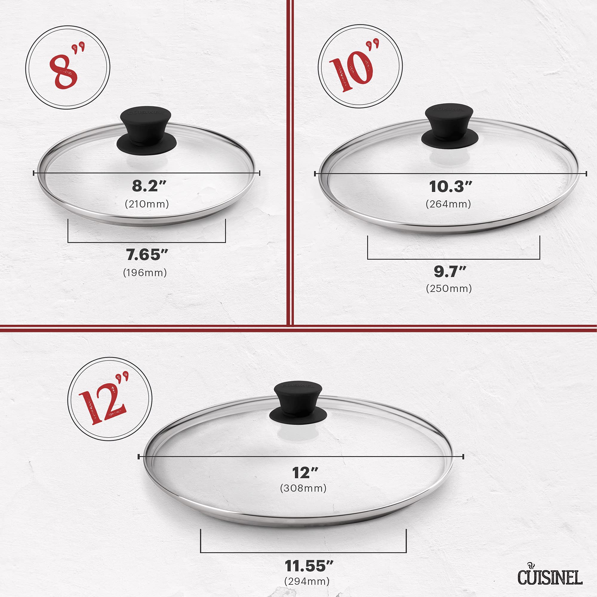 Premium Cuisinel Cast Iron Skillet Set with Glass Lids - 8