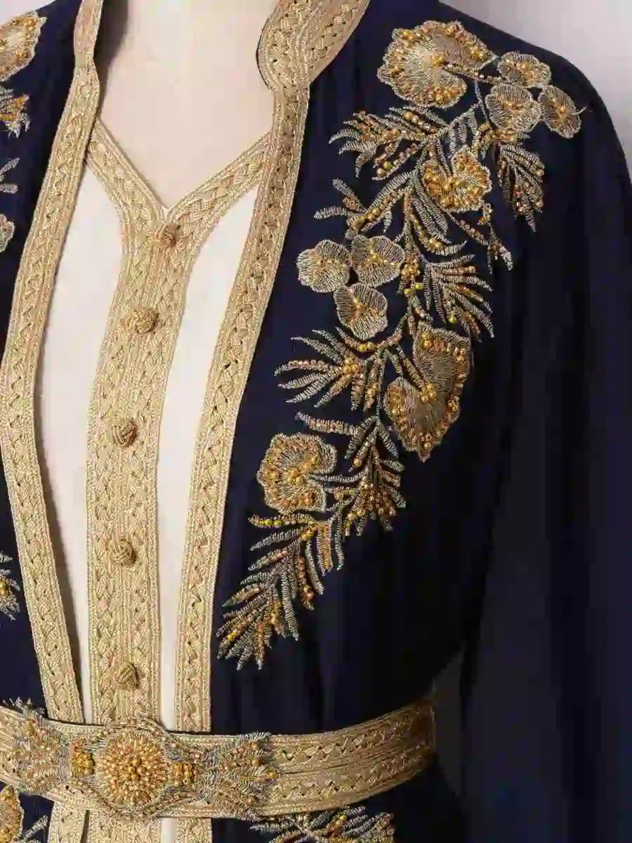 2-Piece Beaded Caftan Dress Set with Sleeveless Inner Dress #24352 - Elegant Boho Outfit for Beach, Vacation & Summer Parties