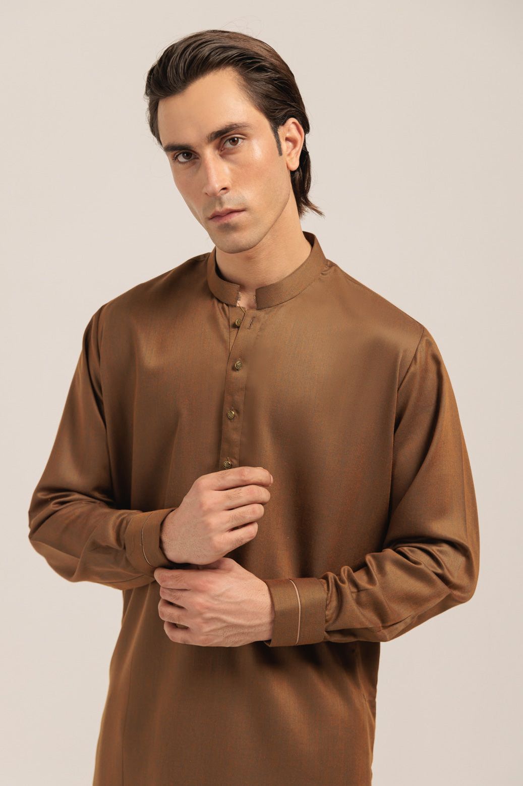 Stylish Blended Golden Kurta Shalwar Set - Traditional Pakistani Outfit for Men - Perfect for Eid, Weddings & Special Occasions