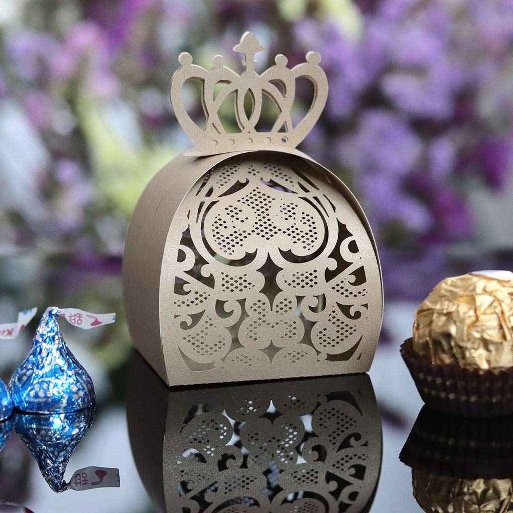 25pcs Love Heart Crown Laser Cut Hollow Chocolate Candy Boxes - Elegant Party Favors, Wedding Gifts & Birthday Treat Containers - Perfect for Valentine's Day, Baby Showers & Special Events