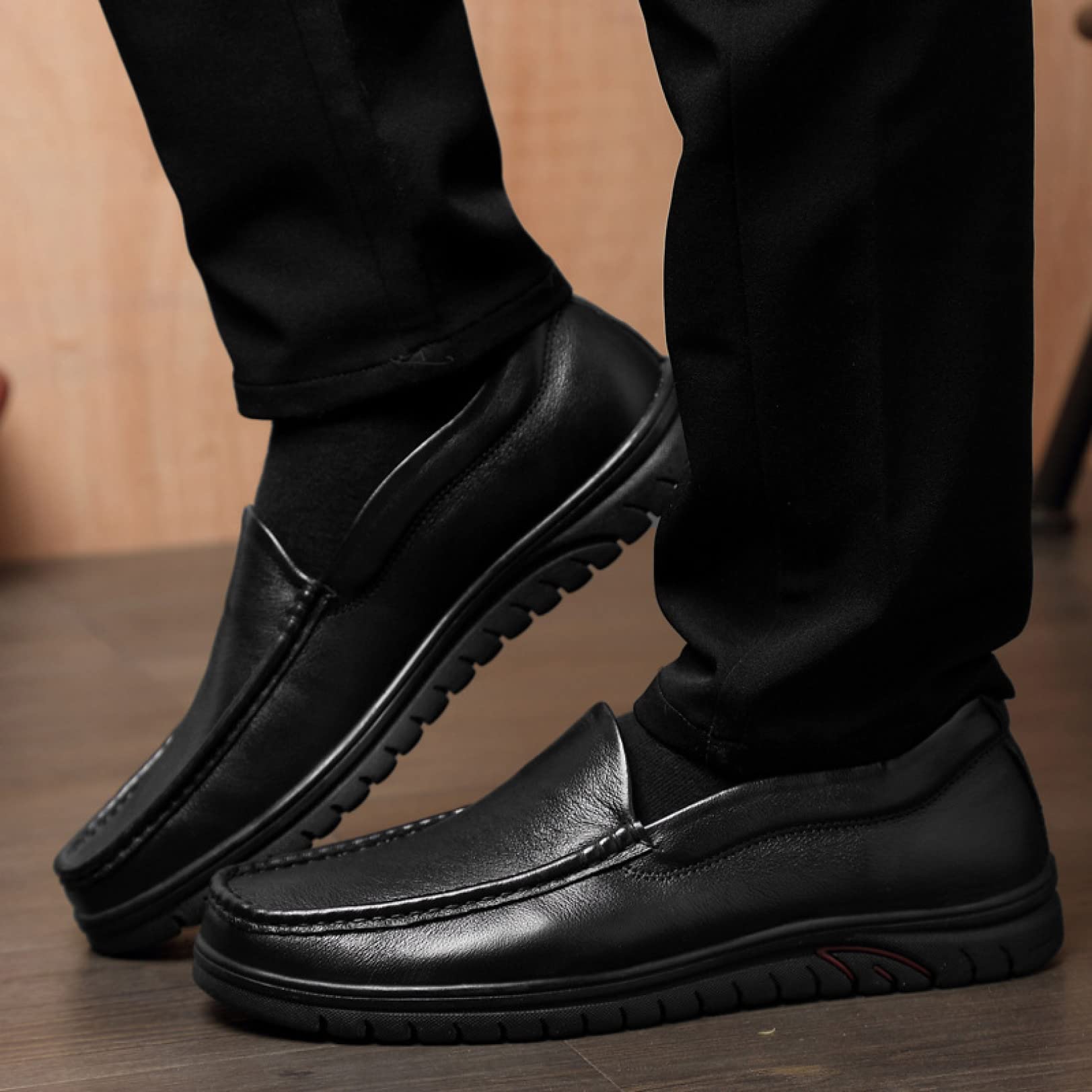 HOXEKE Men's Leather Slip-On Loafers - Comfortable Casual Dress Shoes for Business, Office & Formal Occasions | Breathable & Lightweight Business Shoes for Men | Perfect for Work, Parties & Daily Wear