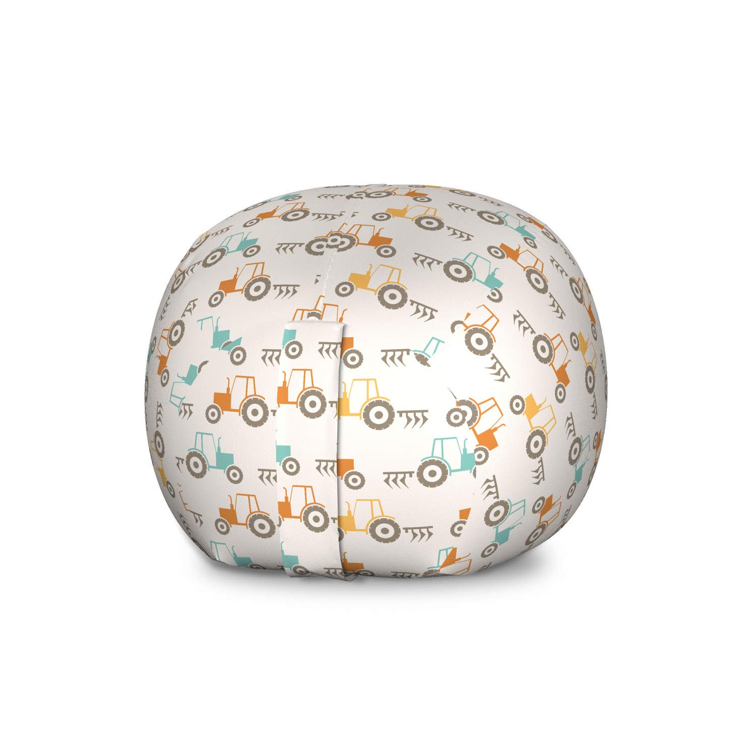 Lunarable Tractor Storage Toy Bag Chair - Minimalist Farm Design with Pastel Tractors & Plows, Washable Stuffed Animal Organizer, Large Multicolor - Perfect for Kids' Room, Nursery & Playroom Storage
