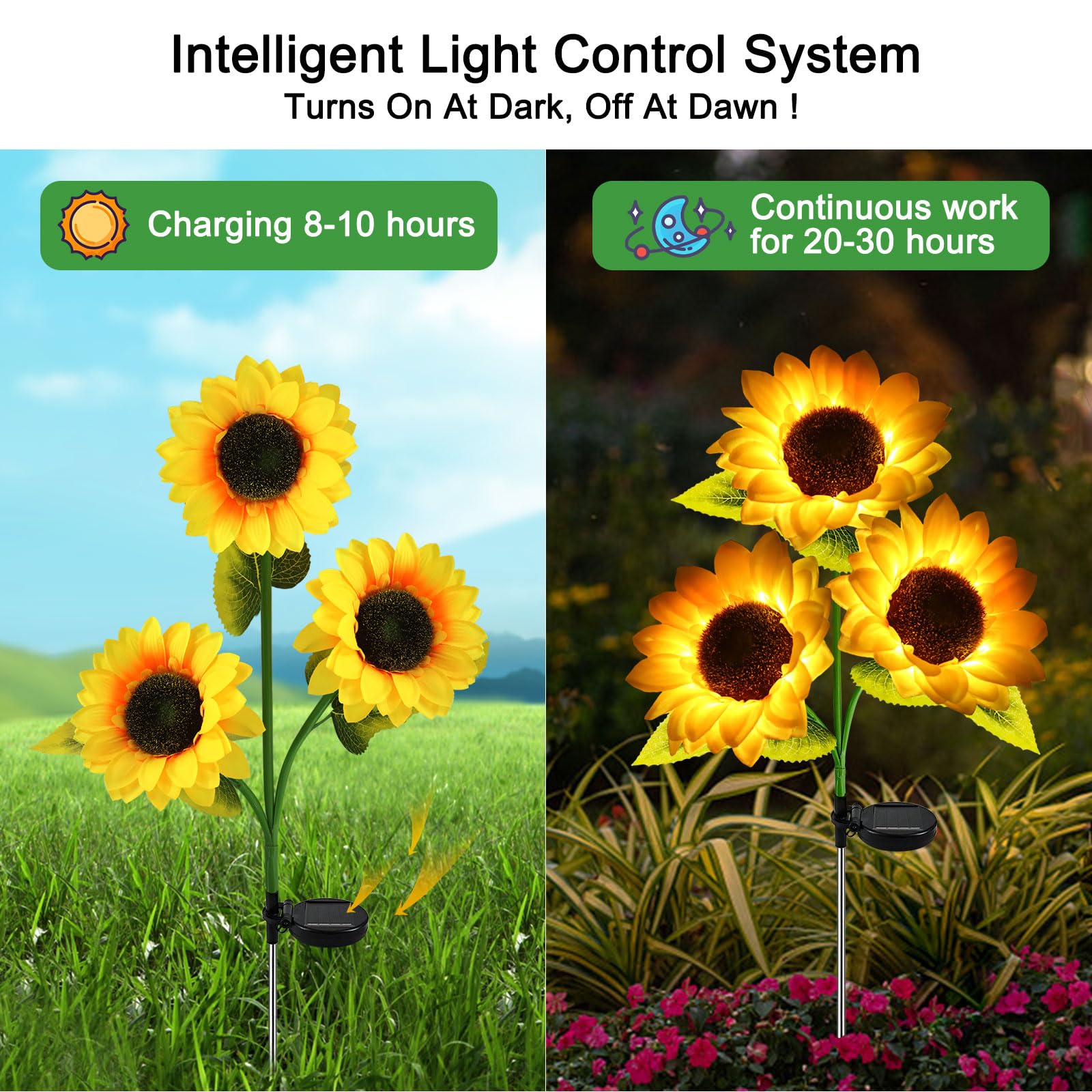 Upgraded 2 Pack Solar Sunflower Lights Outdoor - Waterproof Garden Solar Lights with Auto On/Off for Patio, Backyard & Pathway Decoration | Perfect for Landscape Lighting, Wedding Decor & Nighttime Safety