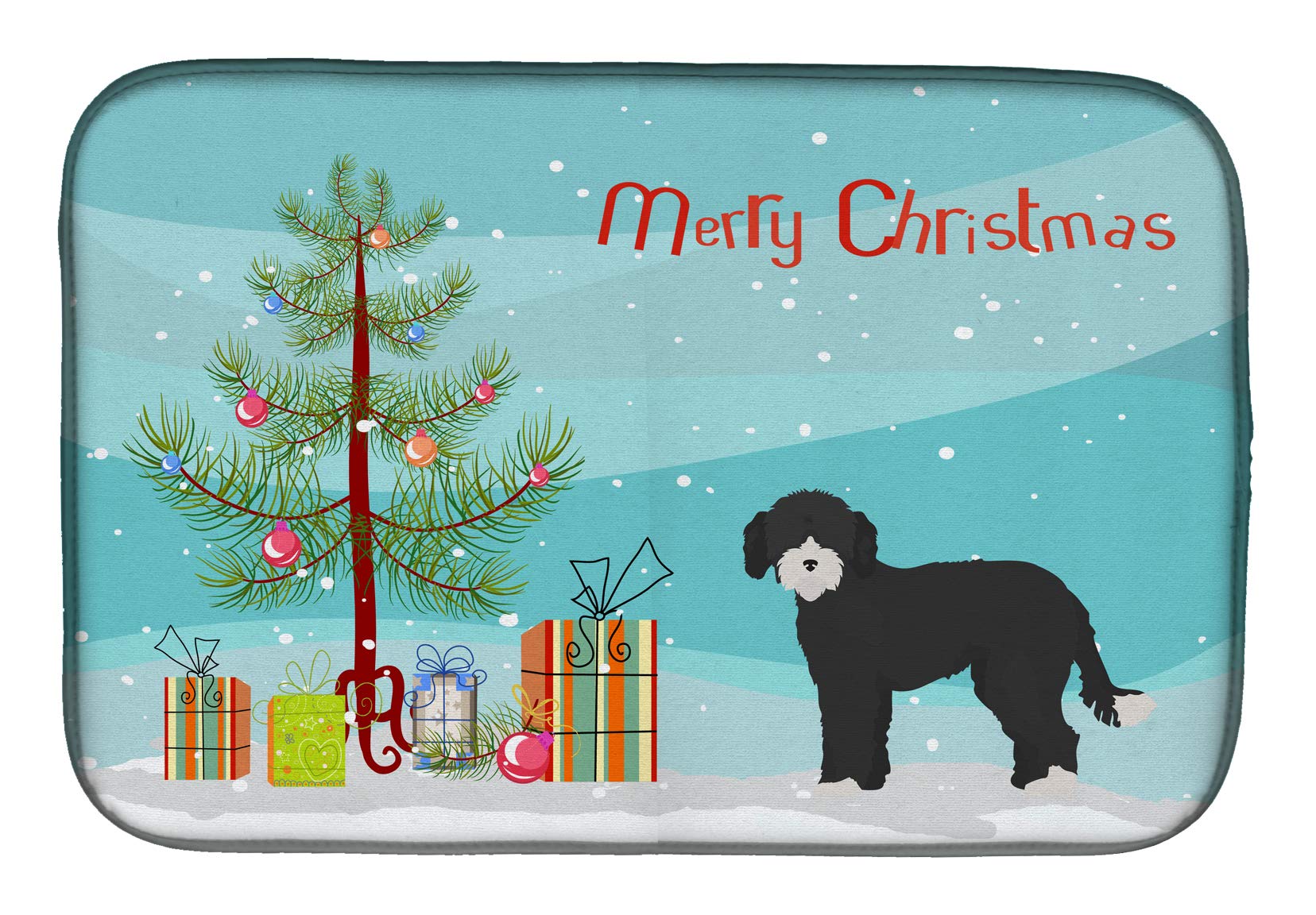 Whoodle Christmas Tree Dish Drying Mat - Absorbent Kitchen Counter Pad (14x21