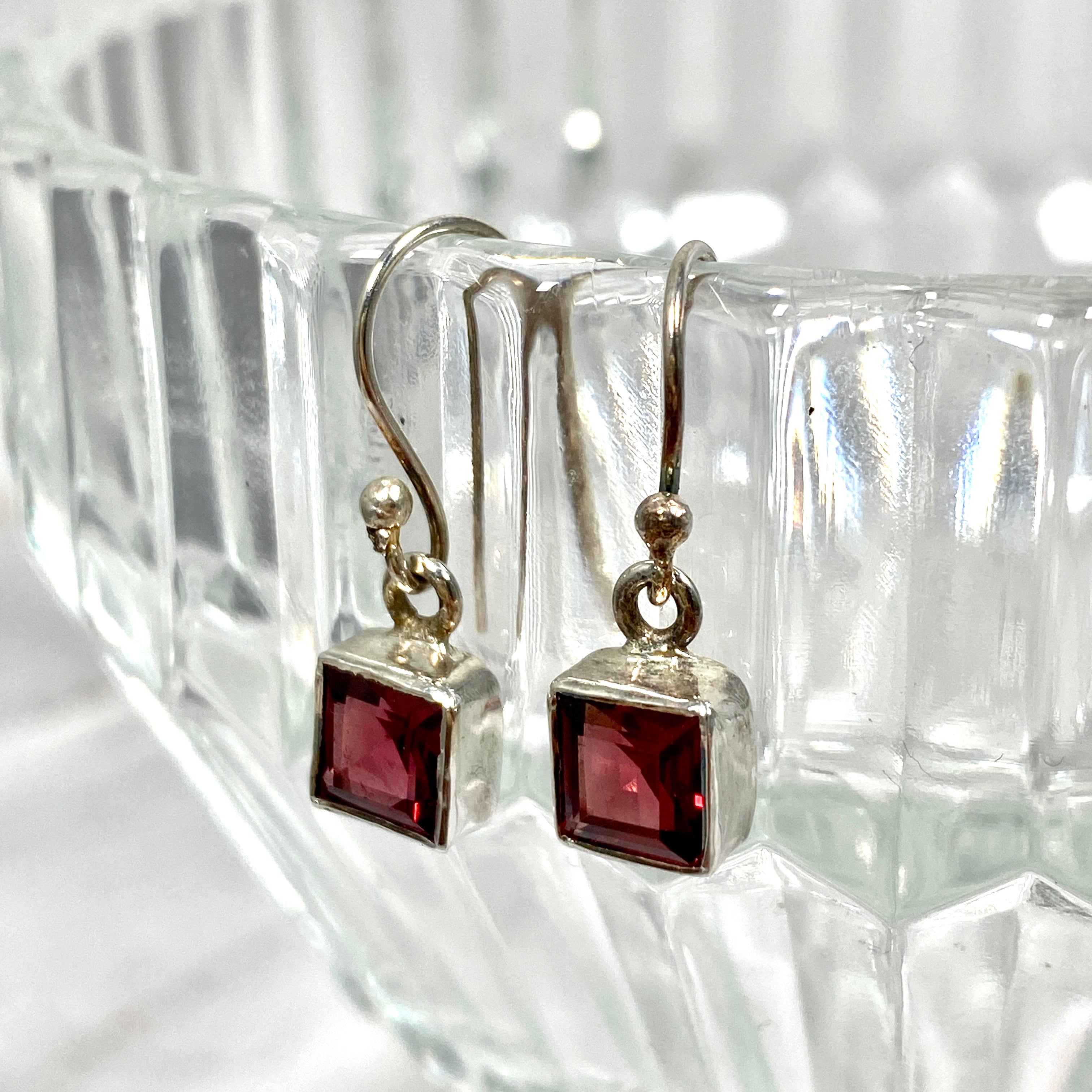 Garnet Petite Square Faceted Earrings R2363 GTS – Elegant Jewelry for Women, Perfect for Parties, Weddings & Everyday Wear
