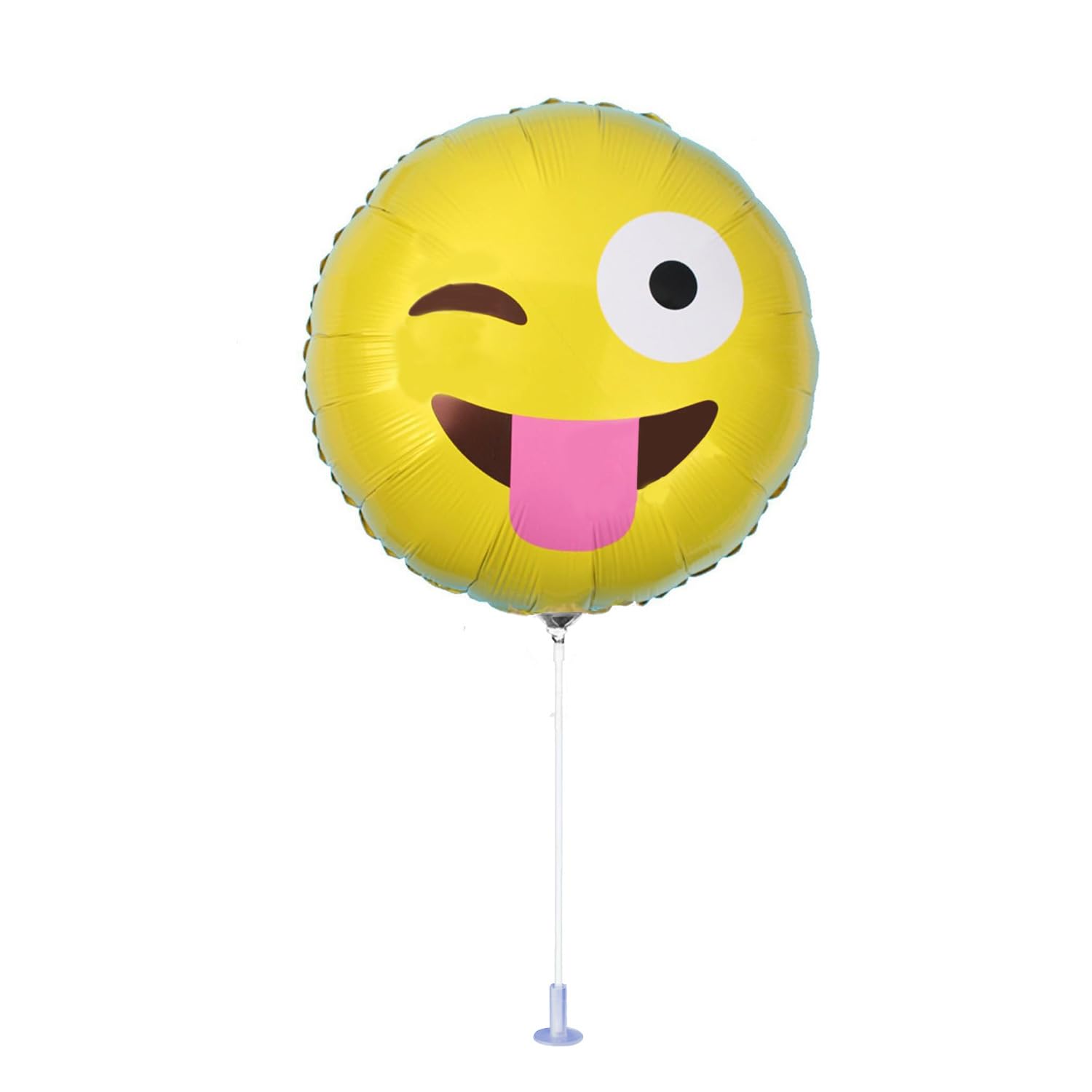 9 Inch PMU Emoji Balloons Pre-Inflated with Stick - Tongue & Winking Eye Design (6-Pack) - Perfect for Birthday Parties, Baby Showers & Celebrations