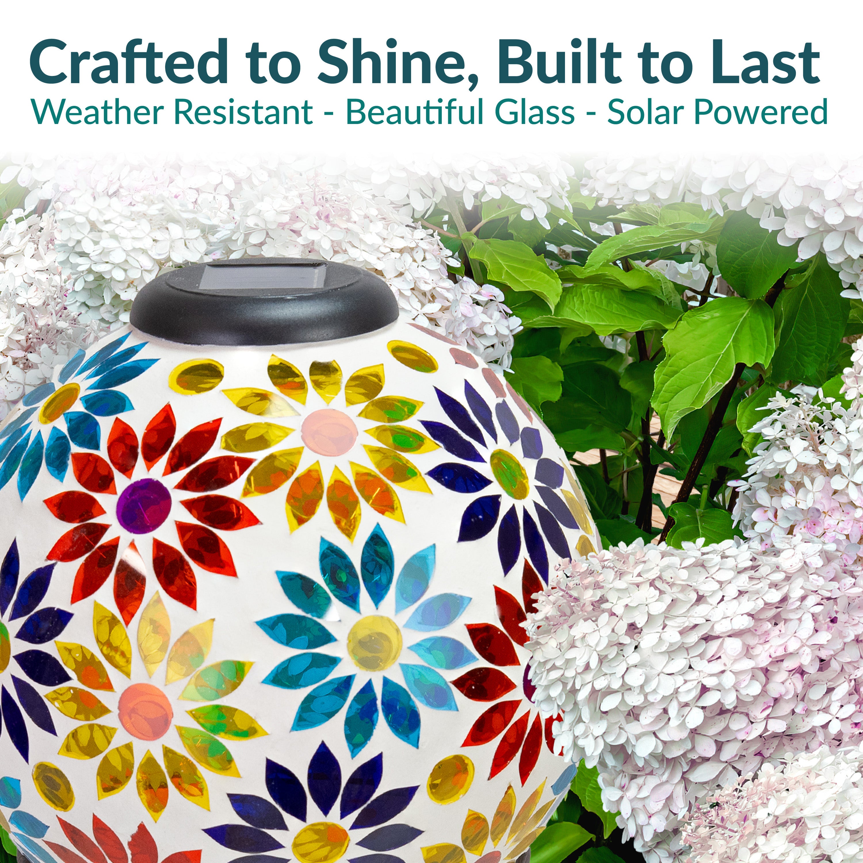 Sunnydaze 10-Inch Glass Mosaic Solar Garden Gazing Globe - Decorative Outdoor Sphere for Garden, Patio, Yard & Landscape Decor | Solar-Powered Light for Nighttime Ambiance