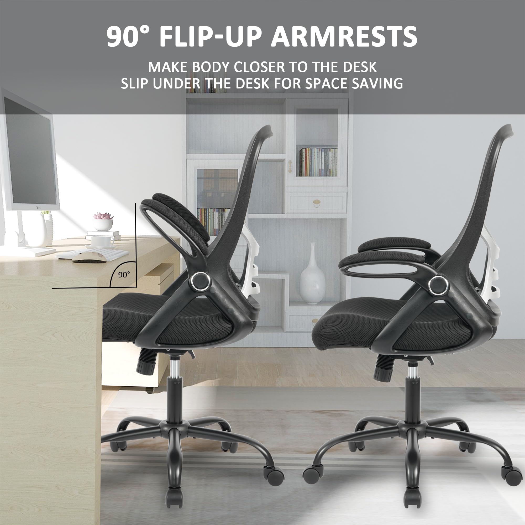 HYLON Heavy Duty Ergonomic Office Chair with Adjustable Lumbar Support & Flip-Up Armrests - High Back Mesh Computer Desk Chair for Home & Office Workspaces - Perfect for Long Hours of Sitting, Gaming, or Remote Work