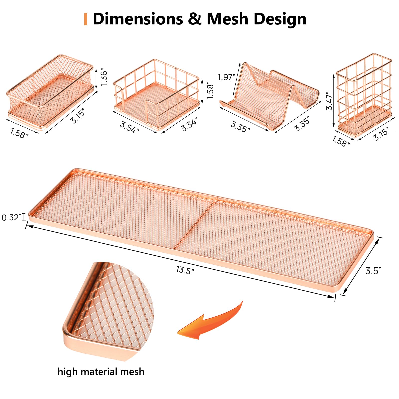 Stylish Rose Gold Desk Organizer Set - Office & Home Desk Accessories with Pen Holder, Phone Stand, Sticky Note Tray & Paperclip Storage | Perfect for Work, Study & Home Office Organization