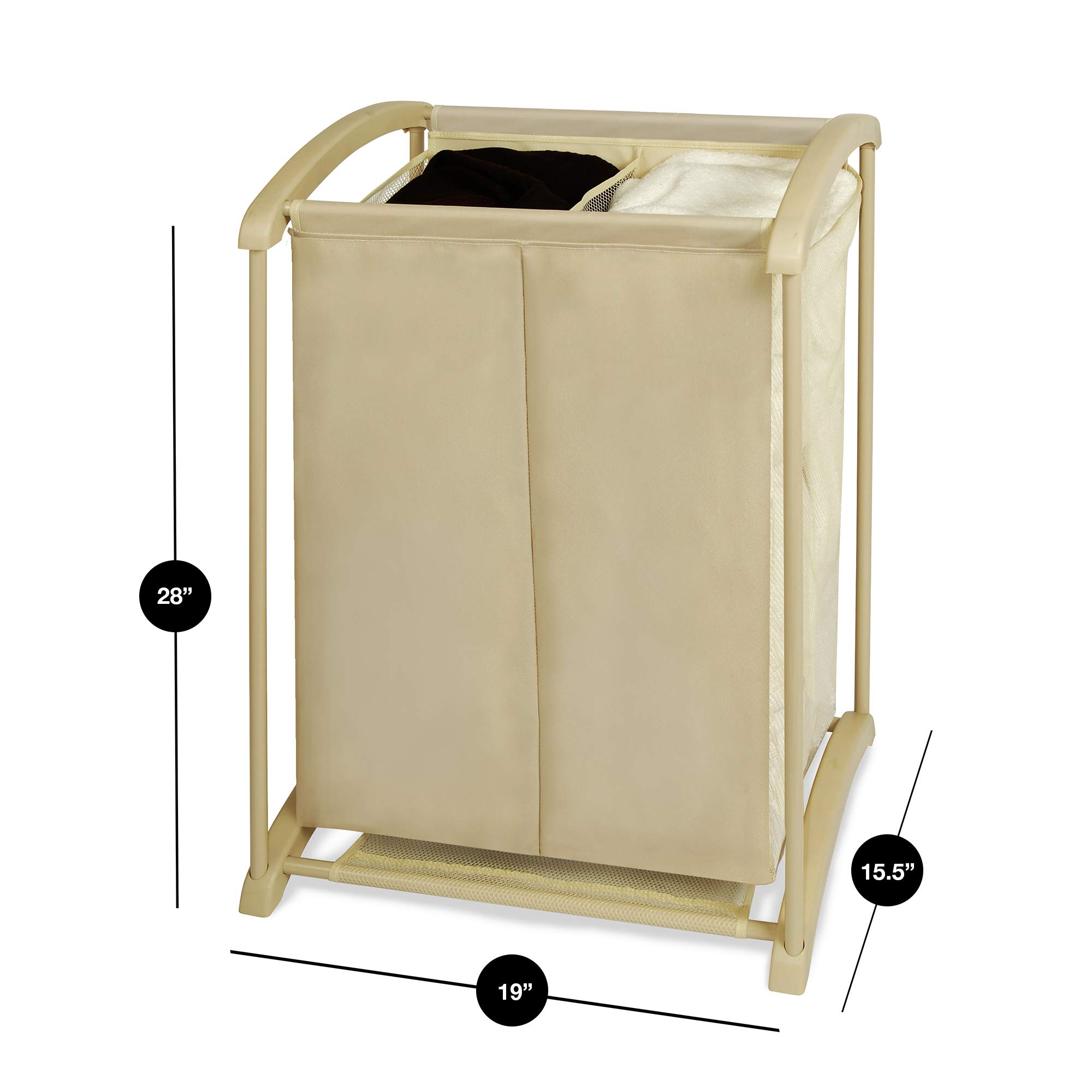 Smart 2-Compartment Laundry Hamper Organizer - Heavy Duty Polyester Clothes Sorter for Home & Kids - Holds 6 Loads (15 x 28.38 Inches, Beige) - Perfect for Bedroom, Closet & Laundry Room Organization