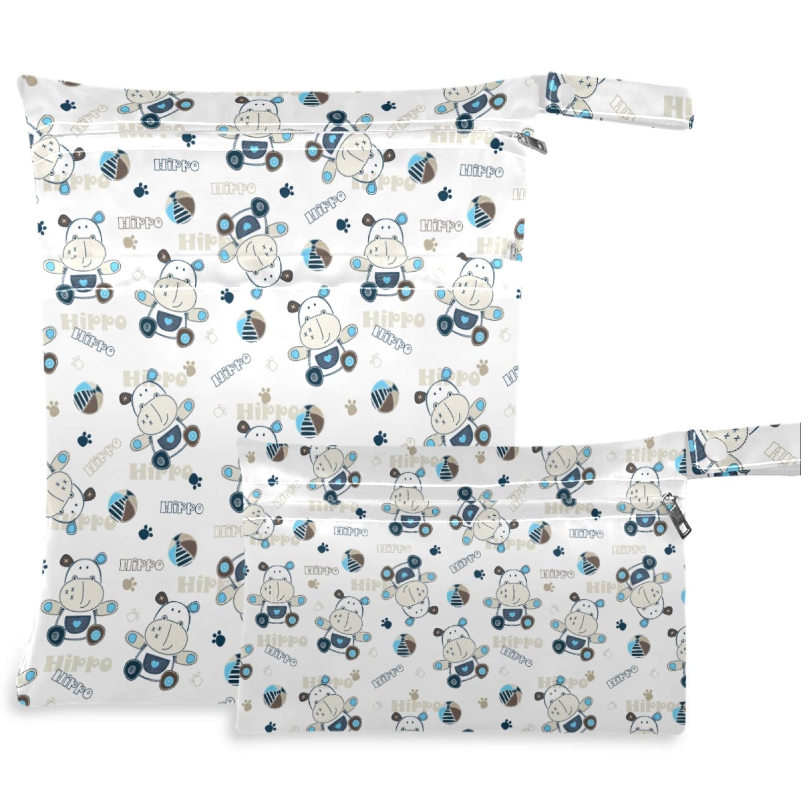 **Visesunny 2-Pack Hippo Bear Cartoon Wet Bags with Zippered Pockets - Washable & Reusable for Travel, Beach, Pool, Daycare, Stroller, Diapers, Gym Clothes, Swimsuits & Toiletries - Perfect for Baby Essentials, Sports Gear & Wet Storage**