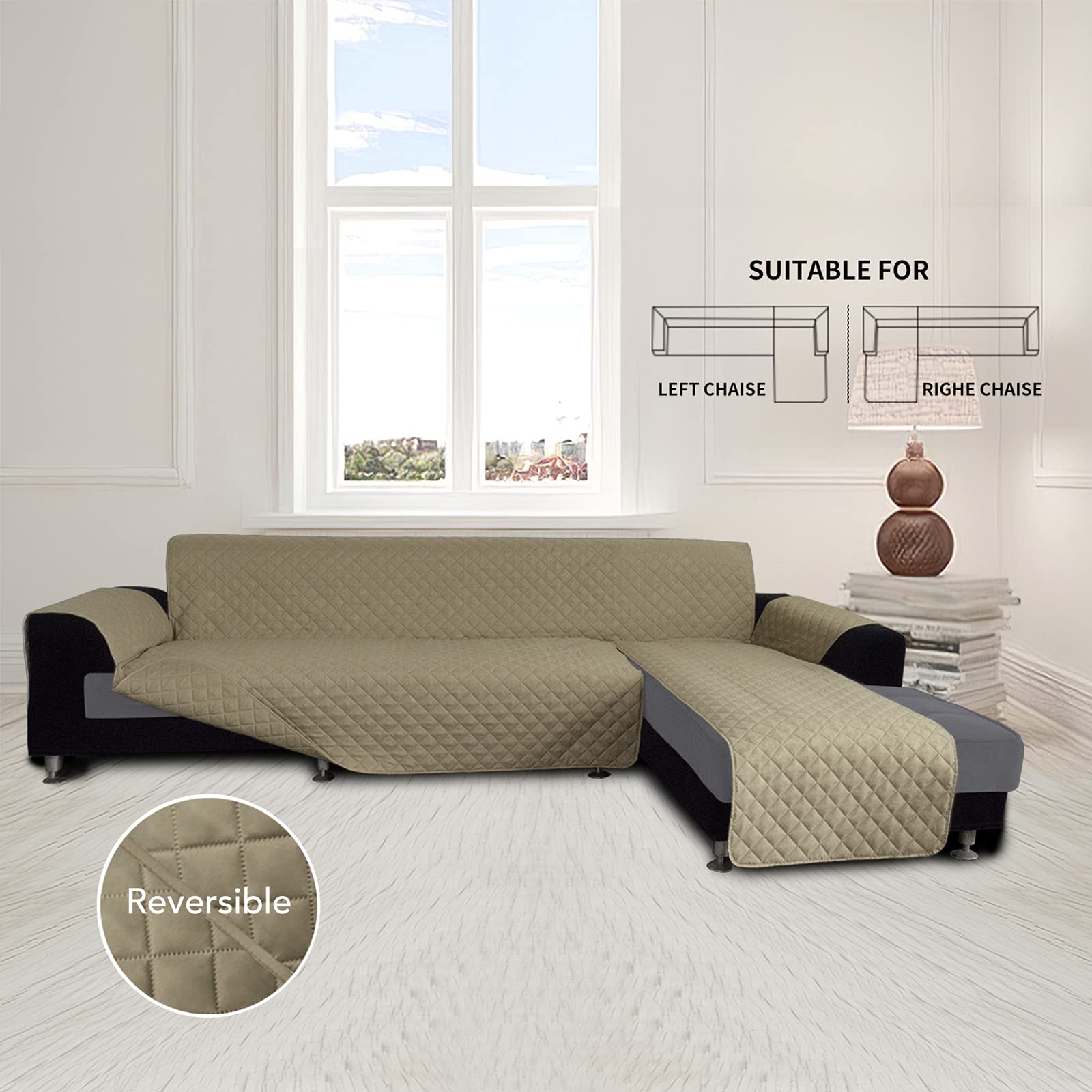 L-Shape Sofa Slipcover - Stretchable Furniture Protector for Sectional Couches, Pet-Friendly Sofa Cover for Dogs & Cats (X-Large, Beige) - Perfect for Living Room, Family Room & Home Theater Comfort