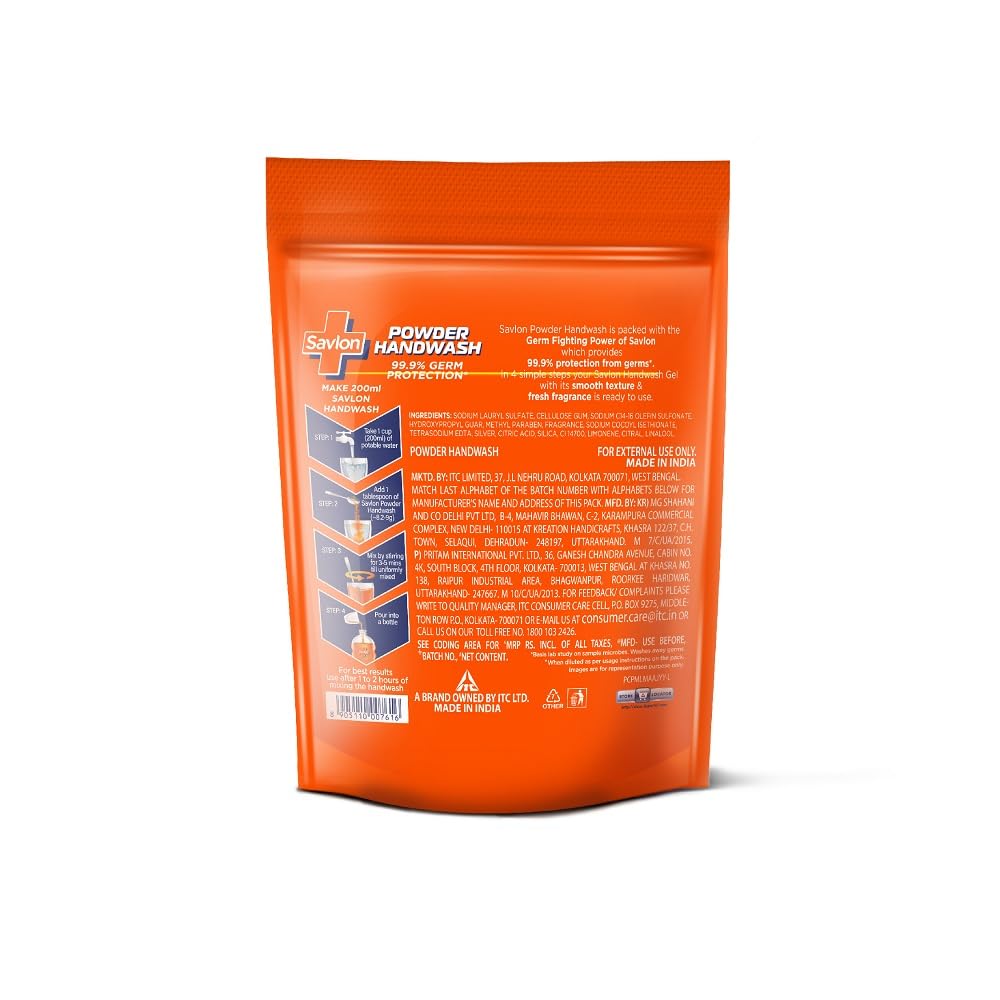 Savlon Powder-to-Gel Handwash Refill Super Pack - 200g Makes 4.4L Liquid Soap (22 x 200ml Bottles) | Moisturizing & Gentle for Soft Hands | Fresh Scent | Resealable Pouch | Ideal for Home, Office, Travel & Public Restrooms