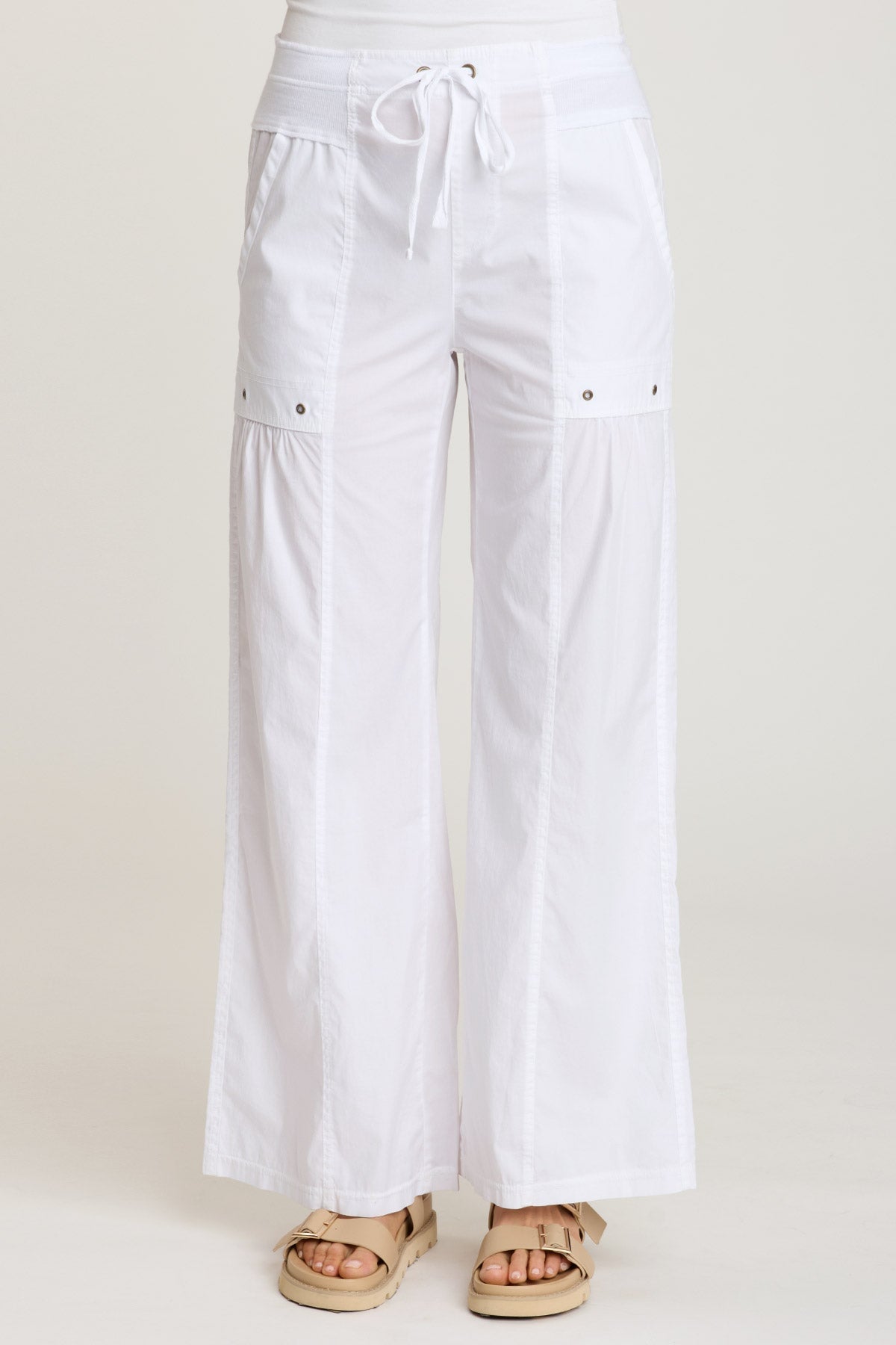 Nisha Women's Wide Leg White Pants - Comfortable High Waisted Linen Trousers for Casual, Office & Summer Wear