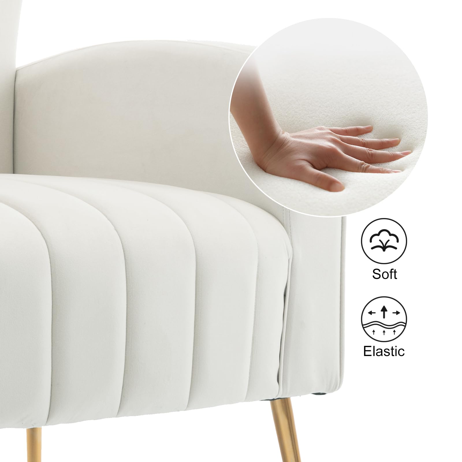 HOMEFUN 2-Piece Velvet Wingback Accent Chair Set - Modern Upholstered Armchair with Sturdy Metal Legs for Living Room, Bedroom & Nursery - Soft Beige Fabric - Perfect for Reading Nook, Lounge Area or Guest Seating