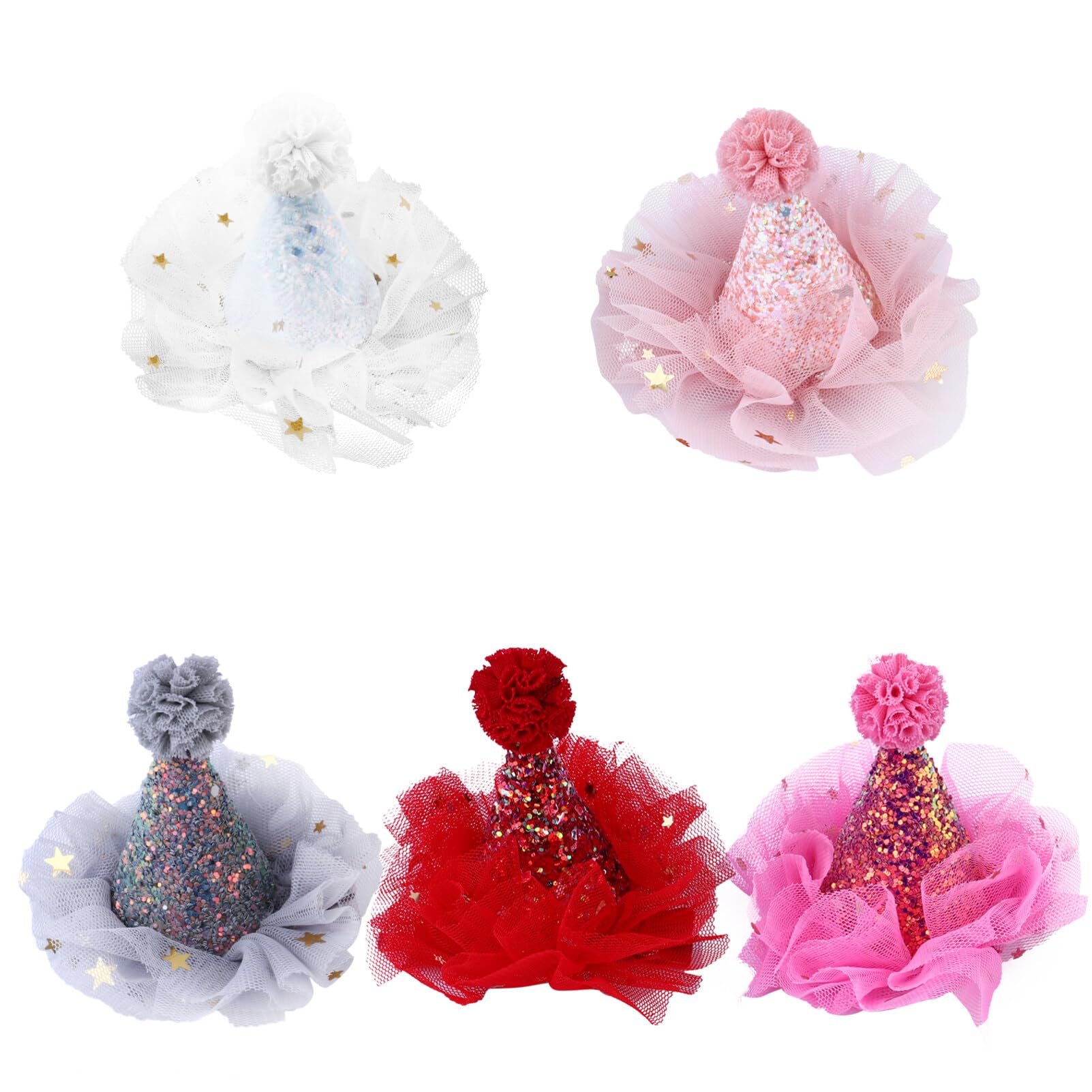 Uonlytech 5pcs Merry Christmas Hair Clips - Sparkling Santa Hat Barrettes for Girls, Holiday Hair Accessories for Christmas & Birthday Parties (Great for Xmas Photos, School Events & Festive Gatherings)