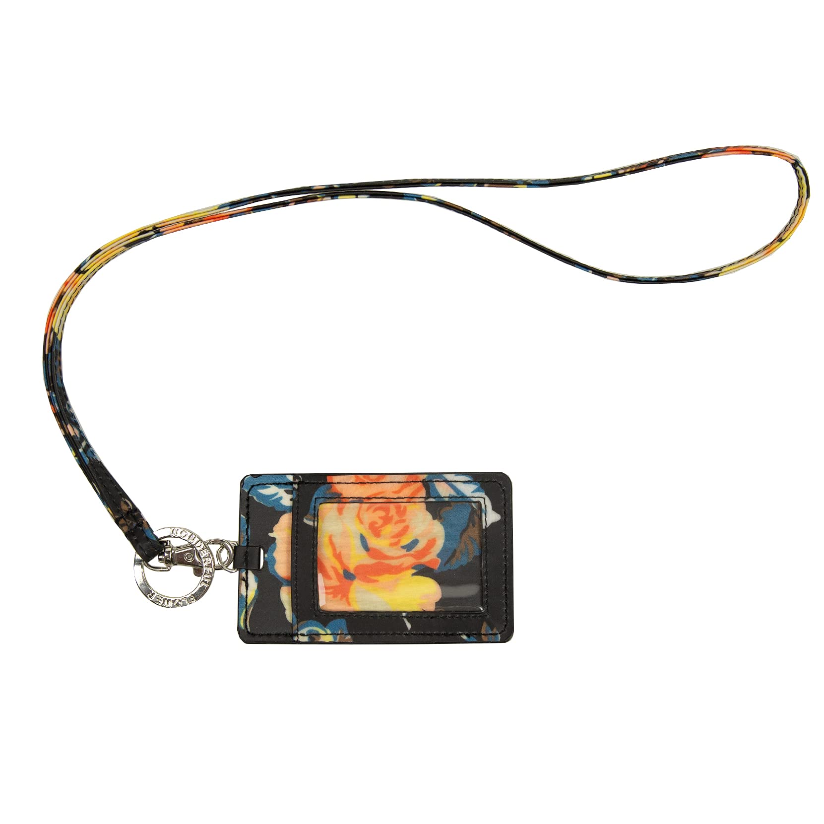 Floral ID Badge Holder with Lanyard - Orange Flower Design for Work, School & Events | Secure Card Holder for Nurses, Teachers & Office Professionals
