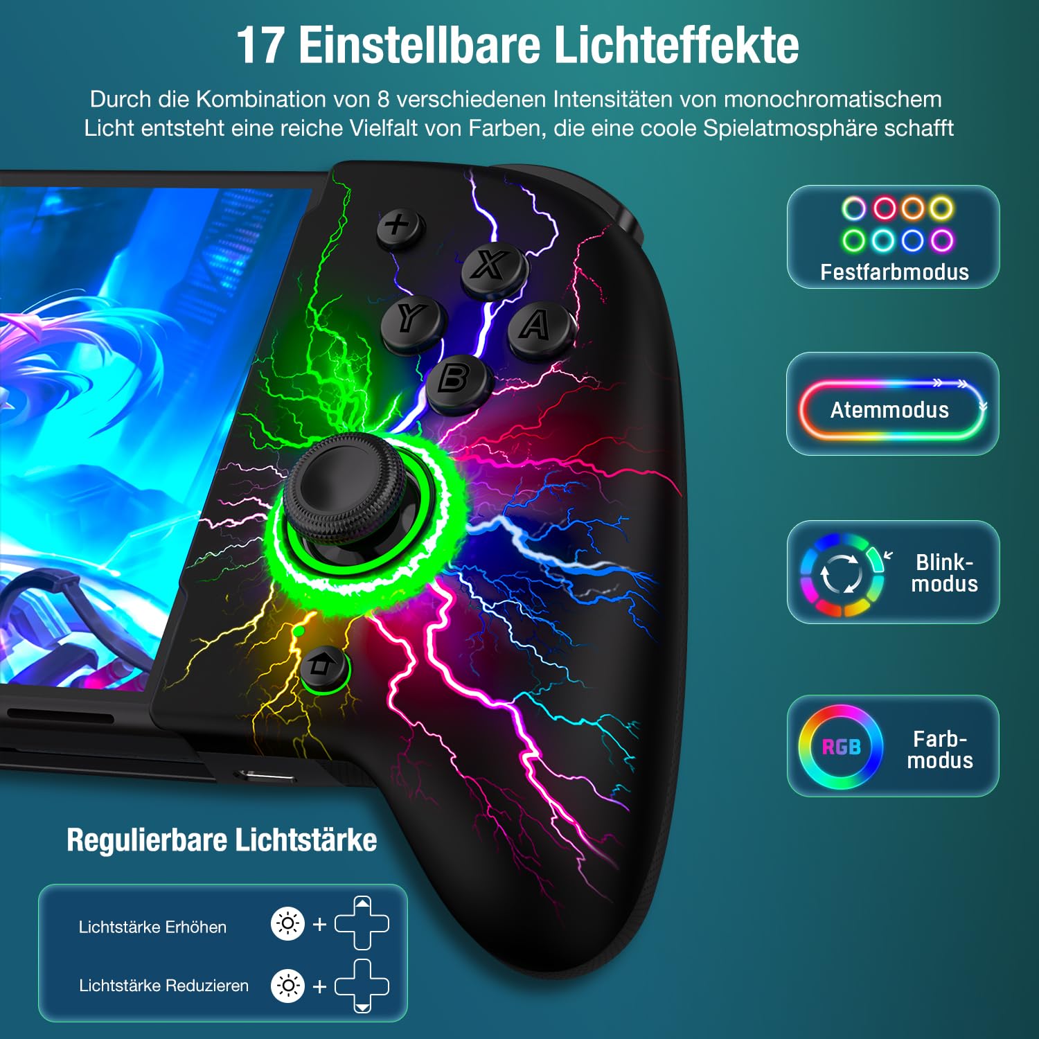 Elegamefy One-Piece Joypad Controller Replacement for Nintendo Switch/OLED - Pro Controller with Cool RGB Lights, Programmable, Dual Vibration, Turbo & Wake-Up Function - Perfect for Gaming, Travel & Family Entertainment