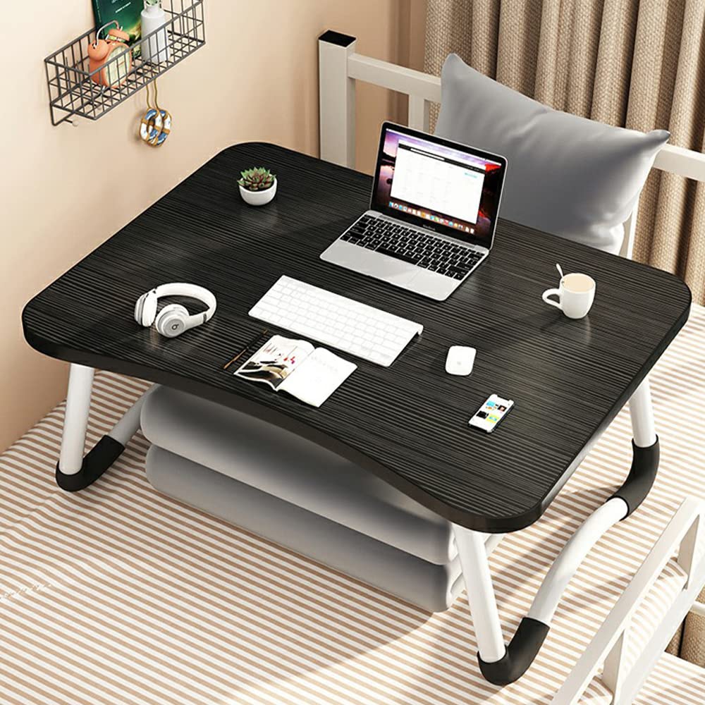 Durable Scratch-Resistant Folding Laptop Desk with Cup Holder - Portable Study Table for Bed, Dorm & Office - Ergonomic Rounded Arc Design for Comfortable Work & Study