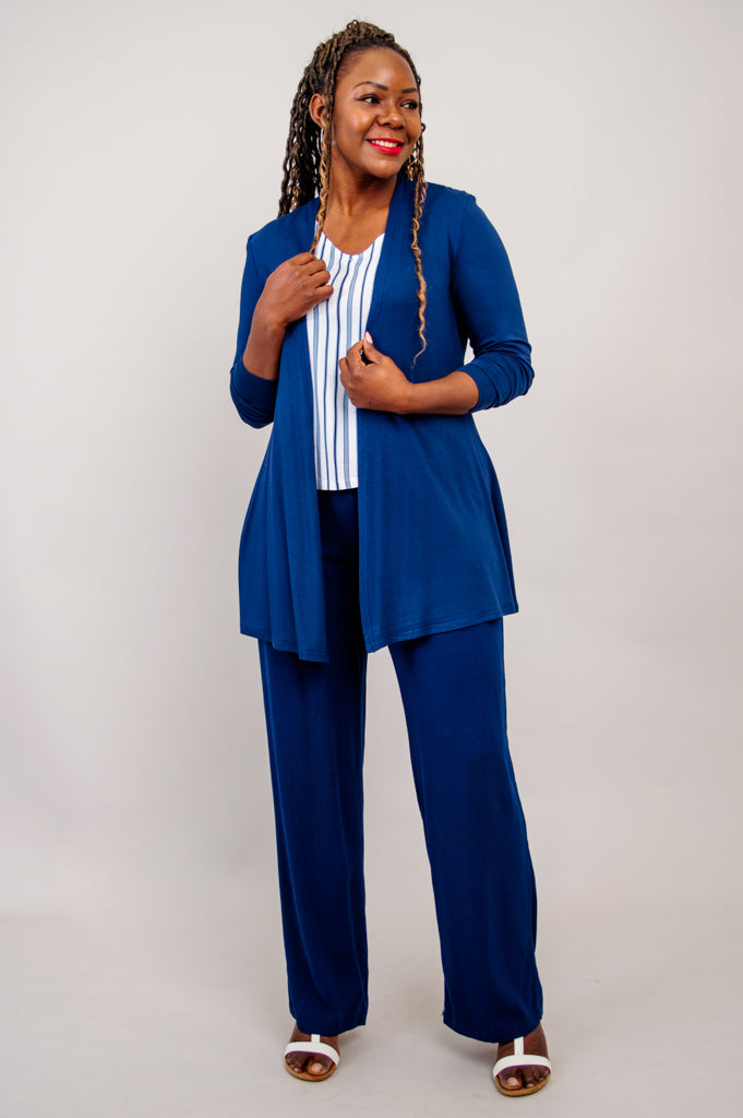 Havana Tank Top - Indigo Stripe Linen Bamboo Blend Women's Shirt - Perfect for Summer Outfits, Beach Wear & Casual Style