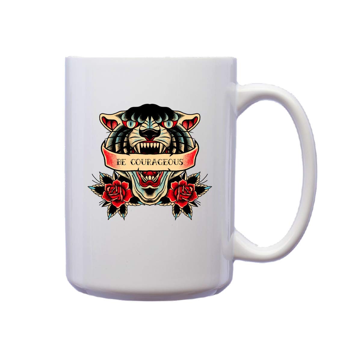 Courageous Panther Lion Tattoo Art Ceramic Coffee Mug - Unique Novelty Gift for Tattoo Lovers, Coffee Drinkers & Office Workers