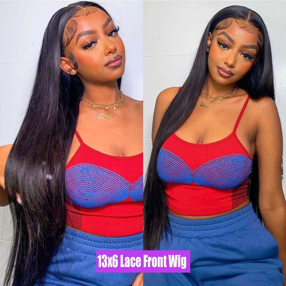13x6 HD Straight Lace Front Wigs Human Hair - Transparent Lace Frontal Virgin Hair Wigs for Women with Baby Hair & Pre-Plucked Hairline - Glueless 150% Density 30 Inch - Perfect for Daily Wear, Cosplay, and Special Occasions