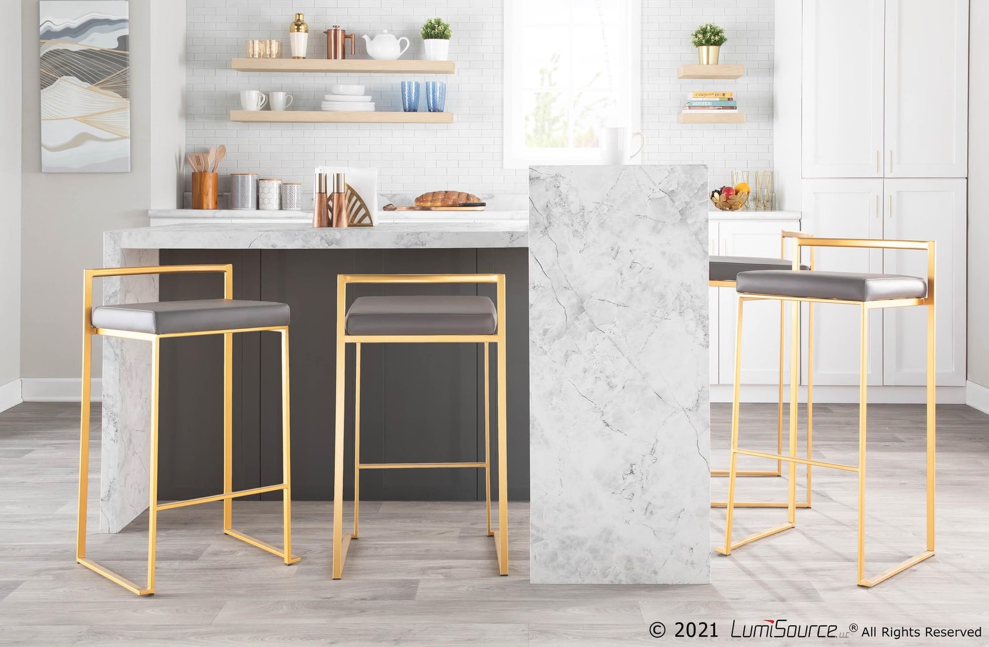 Fuji Stacker Bar Stool Set of 2 - Modern Adjustable Height Bar Chairs for Kitchen Island, Home Bar & Restaurant Counter - Durable & Comfortable Bar Stools for Indoor & Outdoor Use