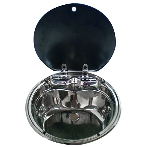 Dometic SNG 420 Round Stainless Steel Kitchen Sink with Tempered Glass Lid - 16.5 Inch Diameter for RV, Camper, Marine & Tiny House Use
