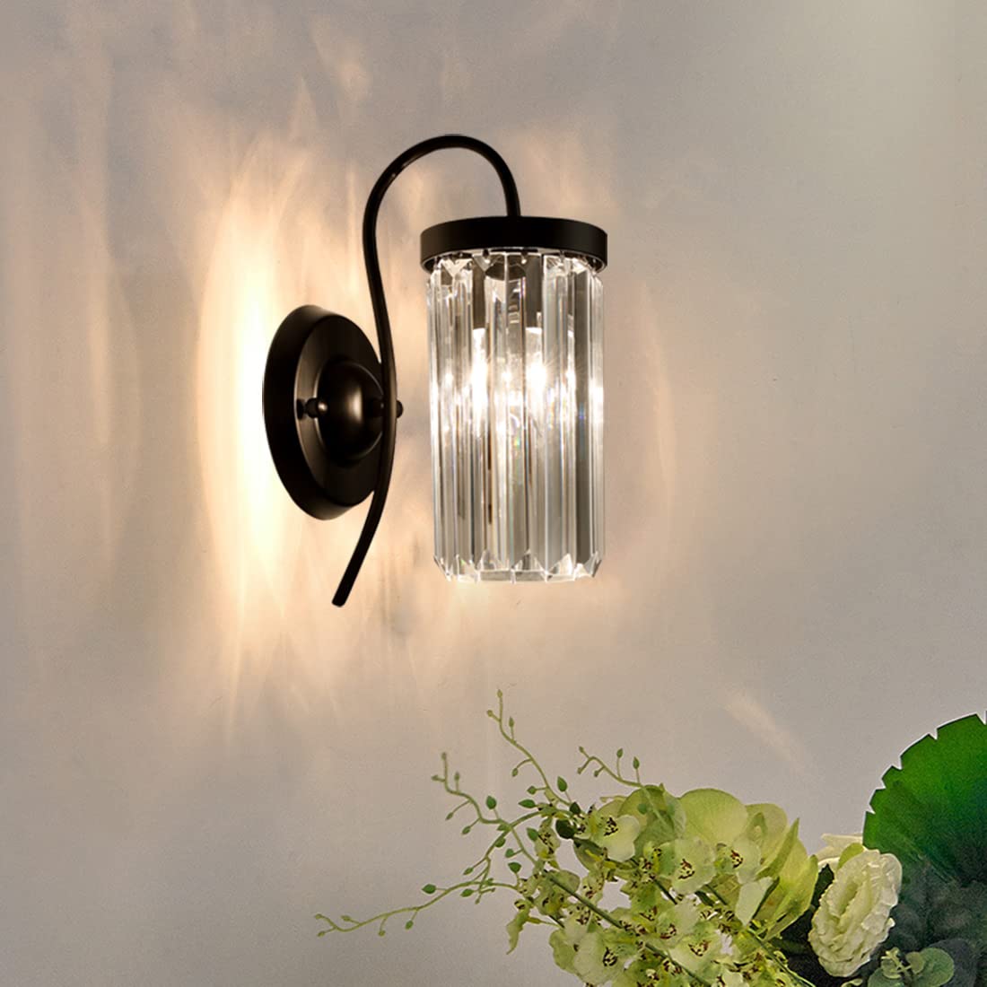 Elegant Black Crystal Wall Sconces Lighting - Modern Vanity Bathroom Light Fixture with Glass Shades for Bedroom, Living Room, Hallway & Kitchen - Perfect for Ambient & Accent Lighting in Home Decor