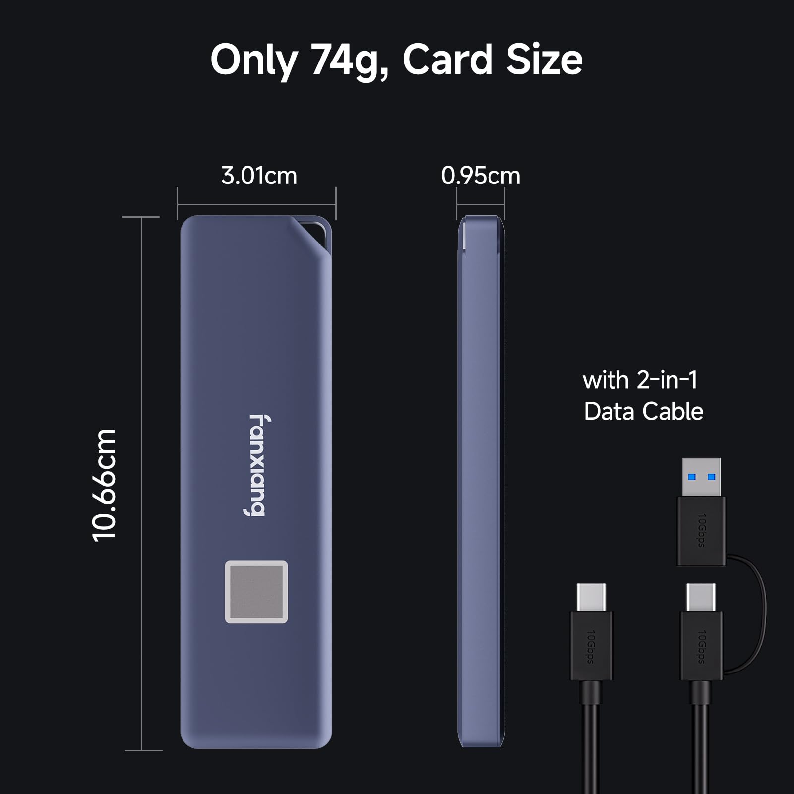 Fanxiang 2TB External SSD with Fingerprint Encryption - Up to 1070MB/s Read Speed, USB-C 3.2 Portable Solid State Drive for Windows, Mac, Android & iPhone 15 - Perfect for Data Backup, Gaming & 4K Video Editing - PS1000 Pro