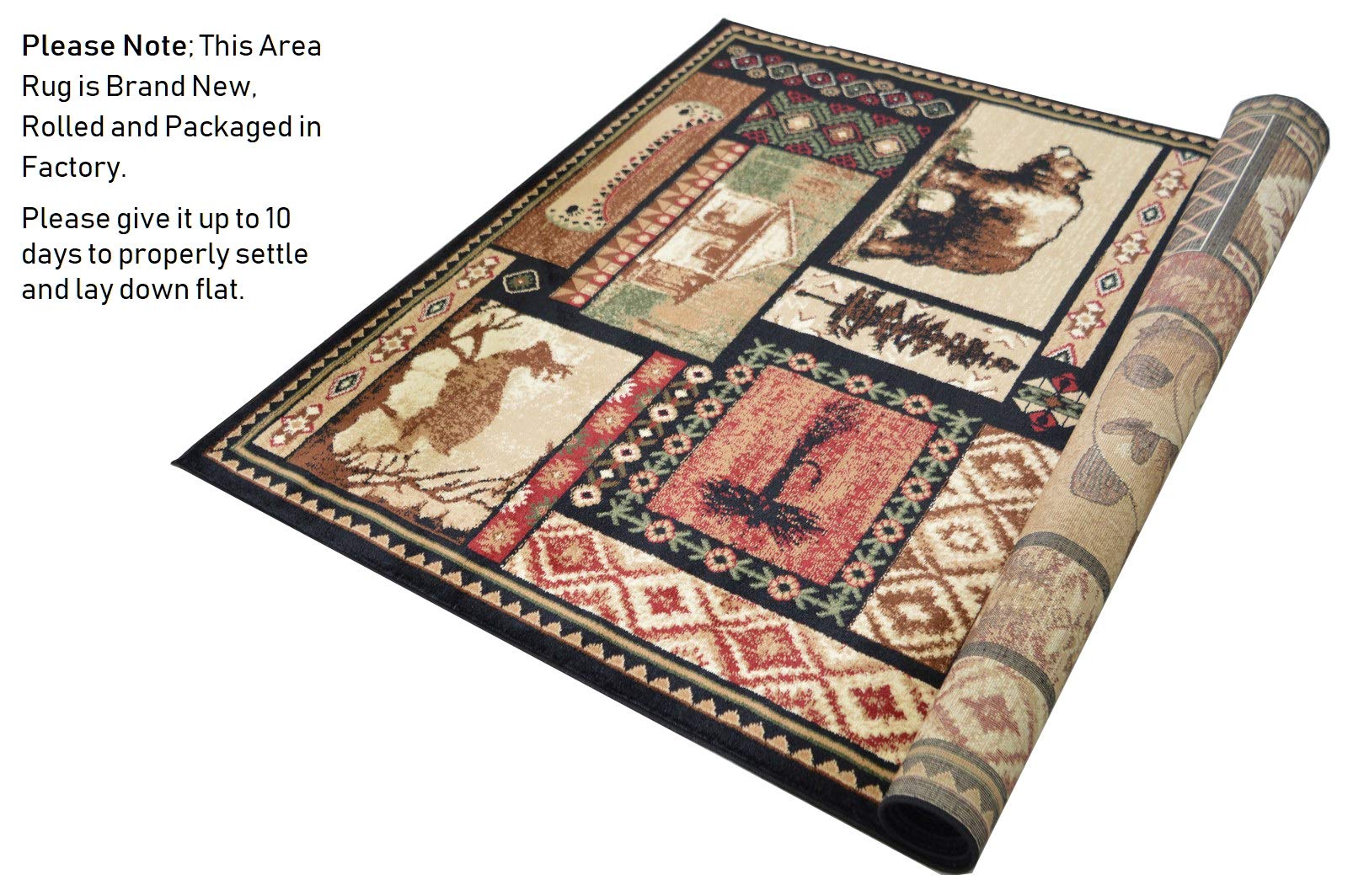 HR Cabin Rug - Lodge & Cabin Nature Themed Area Rug with Modern Geometric Design - Abstract Multicolor Moose Bear Fish Pattern - Perfect for Rustic Cabins, Hunting Lodges & Cozy Living Rooms