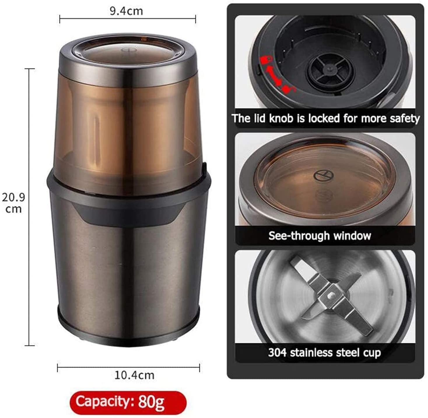 Premium Electric Coffee Grinder for Beans & Spices - Stainless Steel Blade & Bowl - Quiet Operation - Adjustable Coarse to Fine Grind - Perfect for Home, Office & Coffee Shops