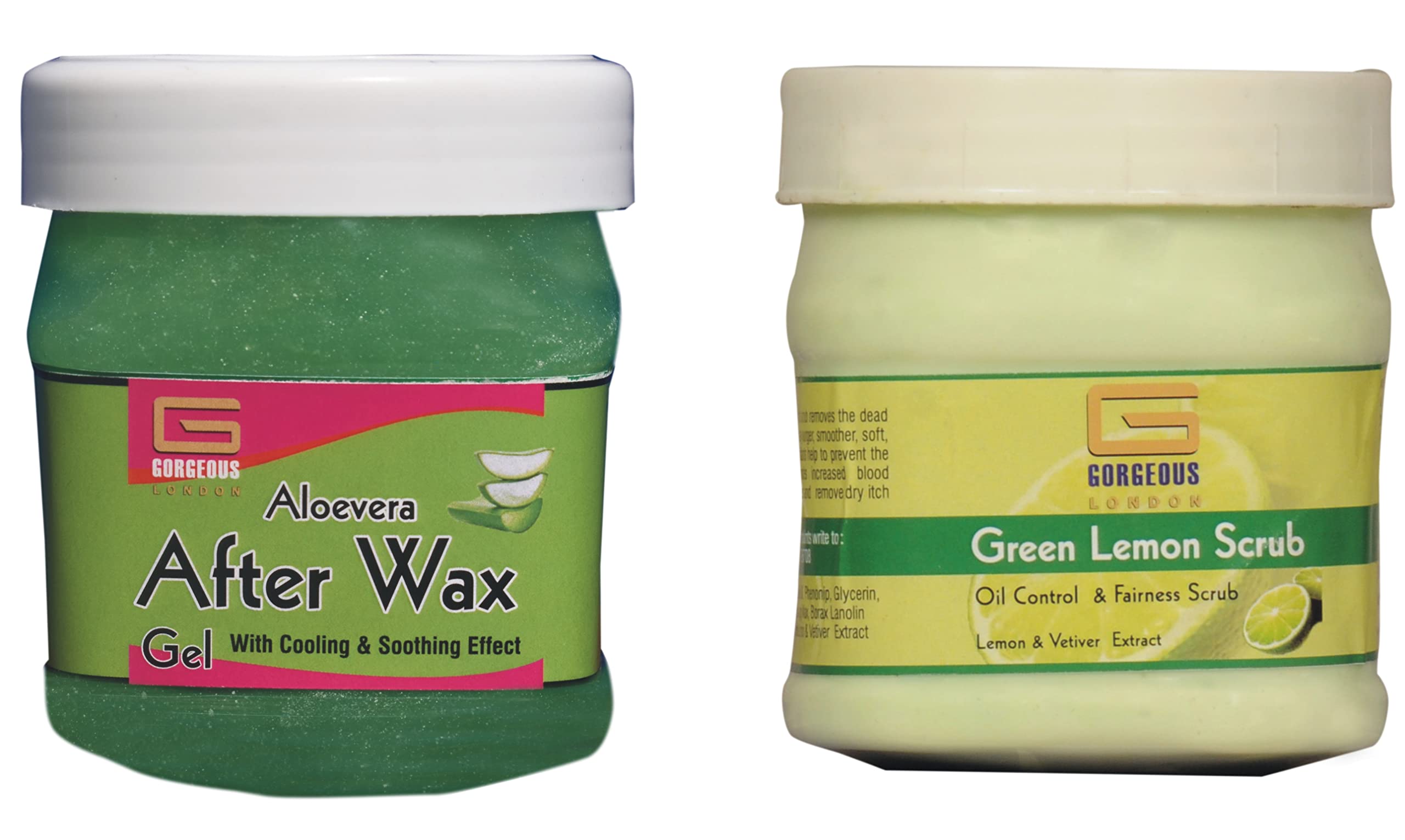 London Aloe Vera After Wax Gel & Green Lemon Scrub Combo (2-Pack, 450ml Each) - Post-Wax Soothing & Exfoliating Skincare for Smooth Skin