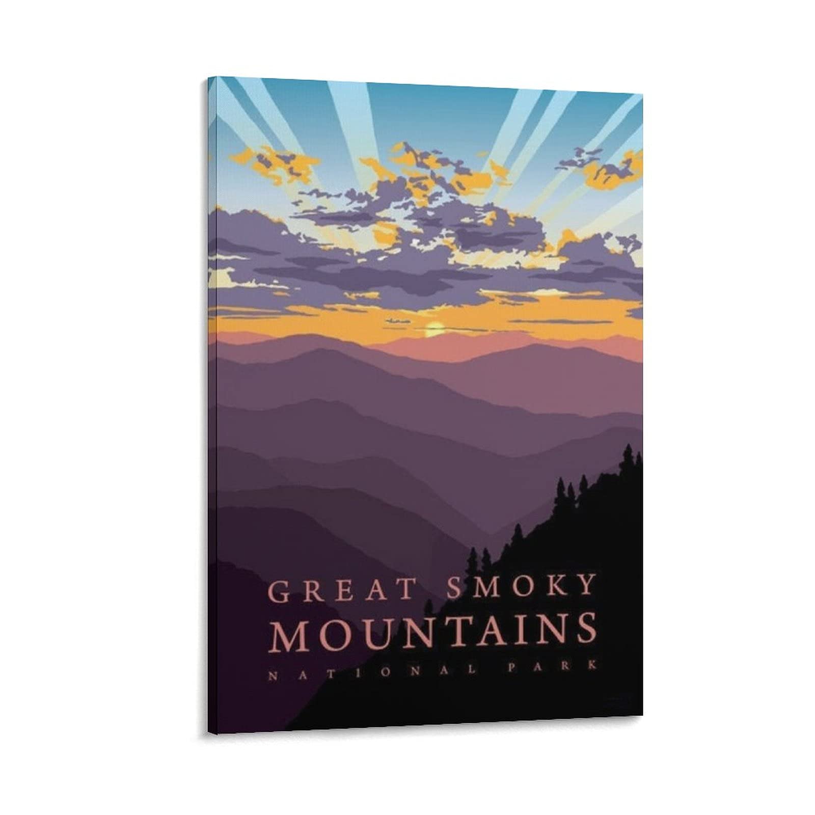 Vintage Great Smoky Mountains National Park Poster - Canvas Wall Art for Living Room, Bedroom & Office - Mountain Range Landscape Painting - Home Decor Gift for Nature Lovers