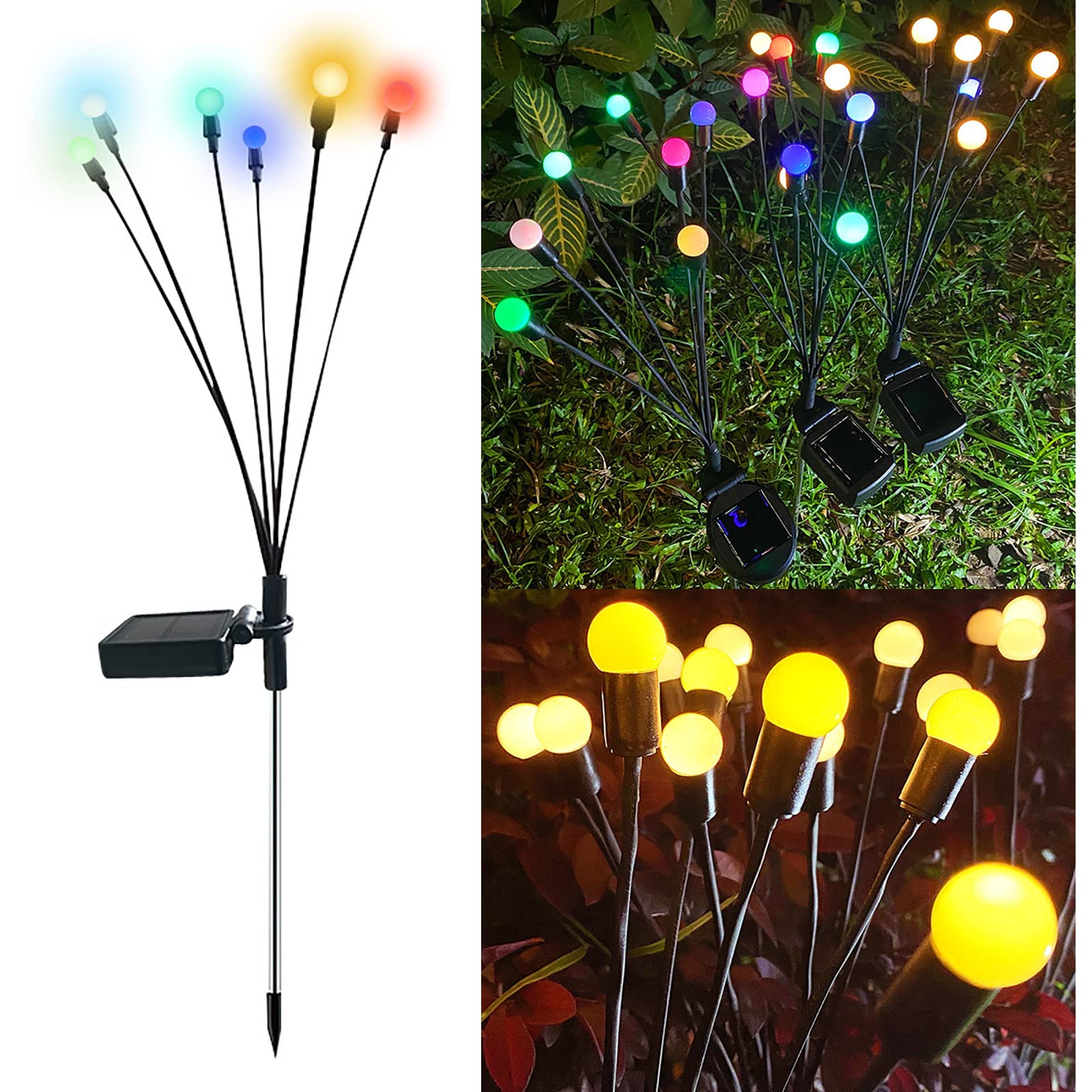 Solar Garden Lights Outdoor - 6 Head Waterproof Fairy Lights for Patio & Yard, Wind Swaying Decor