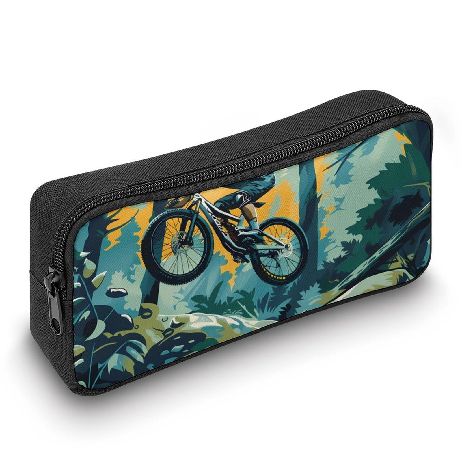 Durable Mountain Bike Themed Pencil Case - Large Capacity Pen Pouch for School, Office & Travel - Perfect for Bikers, Students & Professionals