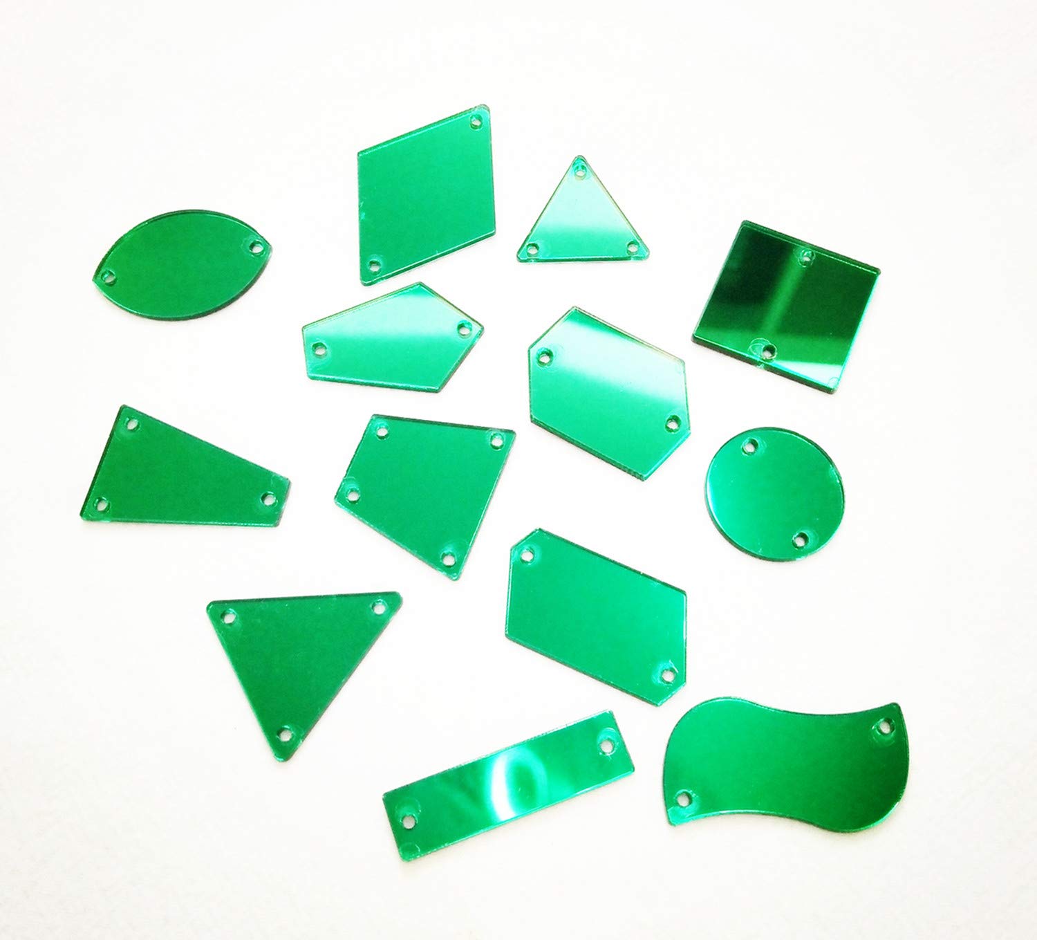 Flat Back Acrylic Green Mirror Rhinestone Beads with Hole - DIY Sew On Crystals for Wedding Dresses, Clothing, Bags & Shoes Decoration | Perfect for Costume Jewelry, Craft Projects and Home Decor