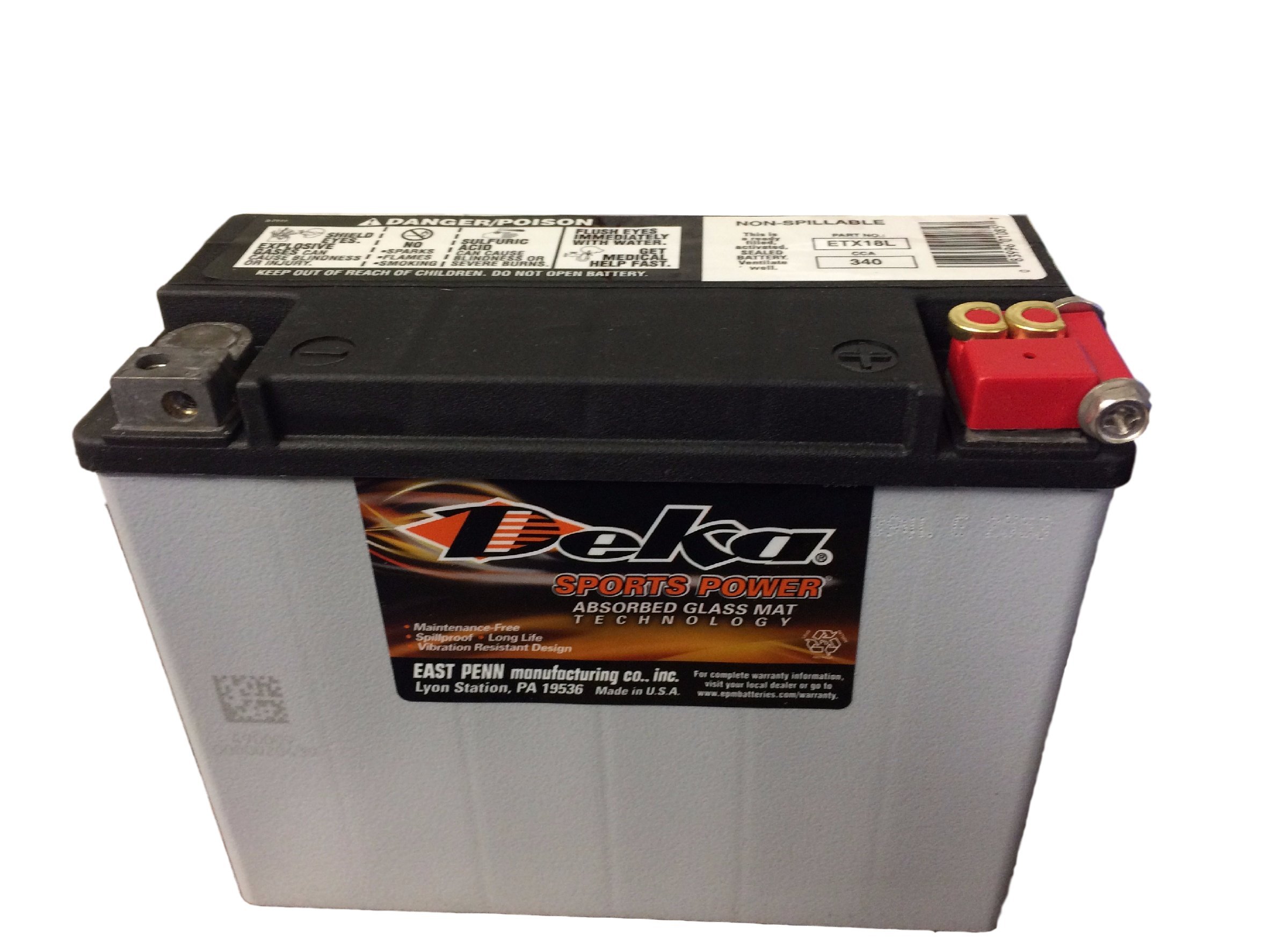 Deka Sports Power ETX18L 12V 18Ah AGM Battery - High Performance for Golf Carts, Scooters, and Power Sports - Perfect for Outdoor Adventures and Off-Grid Power Needs